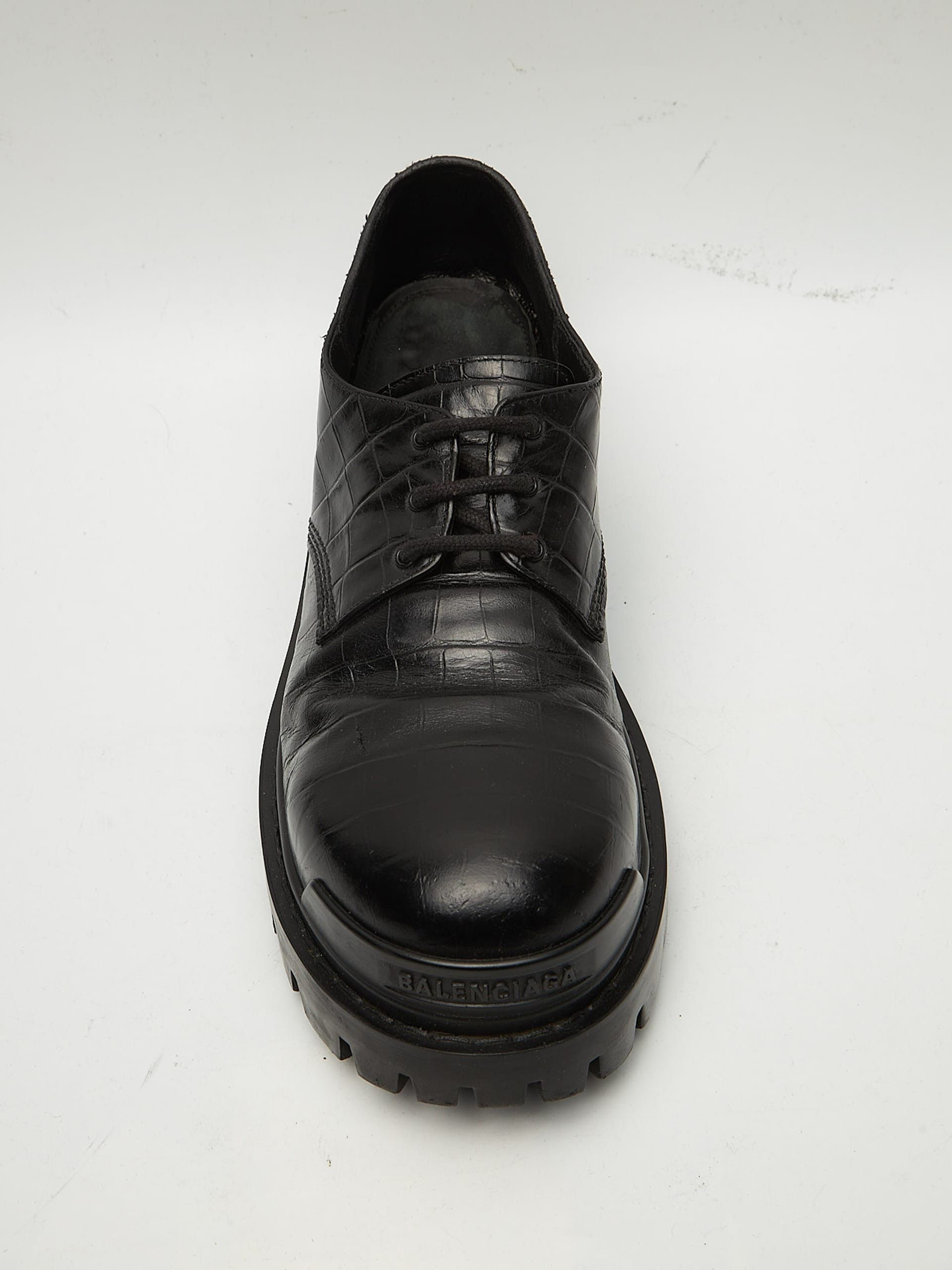 Balenciaga Black Croco Effect Calf Leather Strike Derby Size US 10 / EU 43 - 5 Thumbnail
