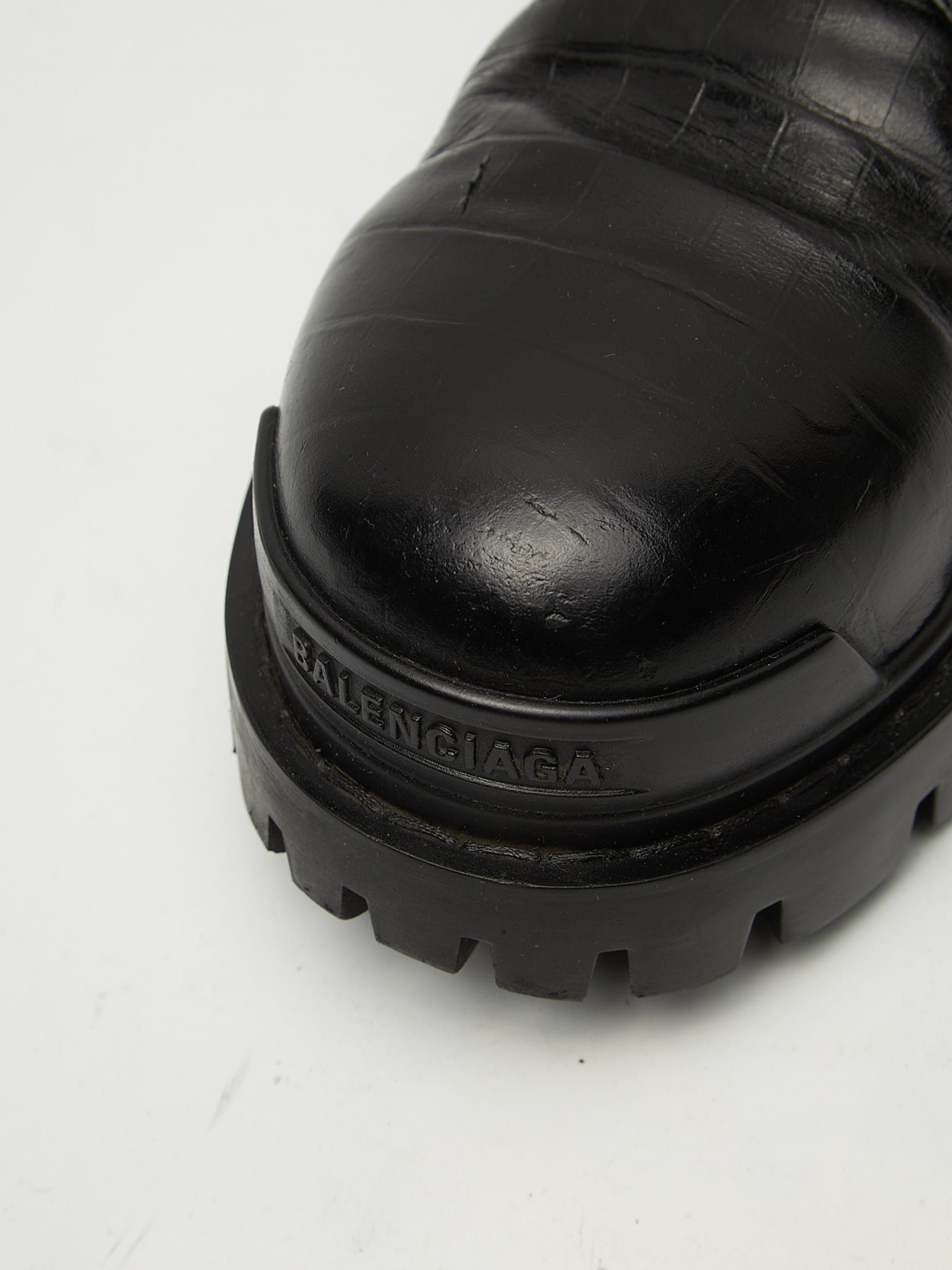 Balenciaga Black Croco Effect Calf Leather Strike Derby Size US 10 / EU 43 - 4 Thumbnail