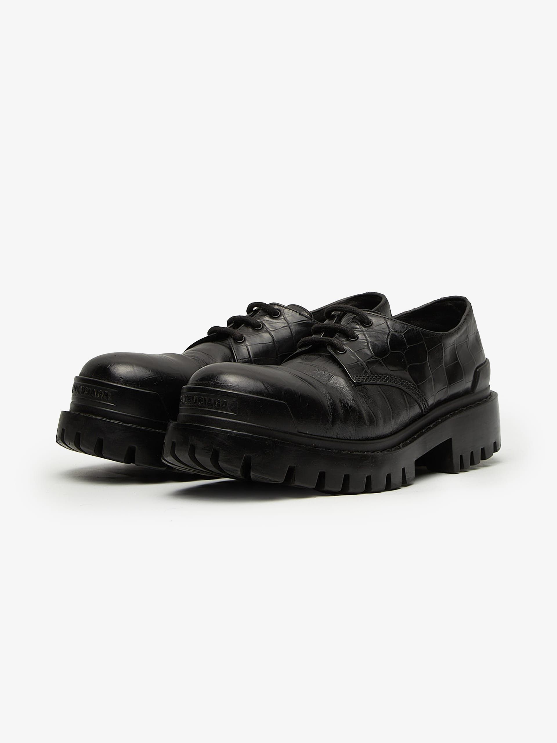 Balenciaga Black Croco Effect Calf Leather Strike Derby Size US 10 / EU 43 - 2 Thumbnail