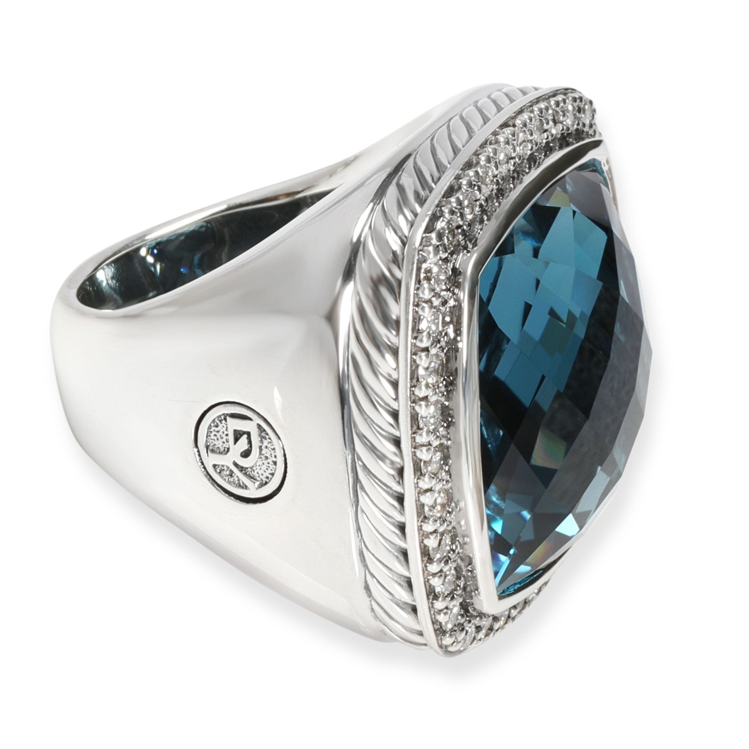 David Yurman Albion London Blue Topaz & Diamond Ring in Sterling Silver 0.72 CTW
