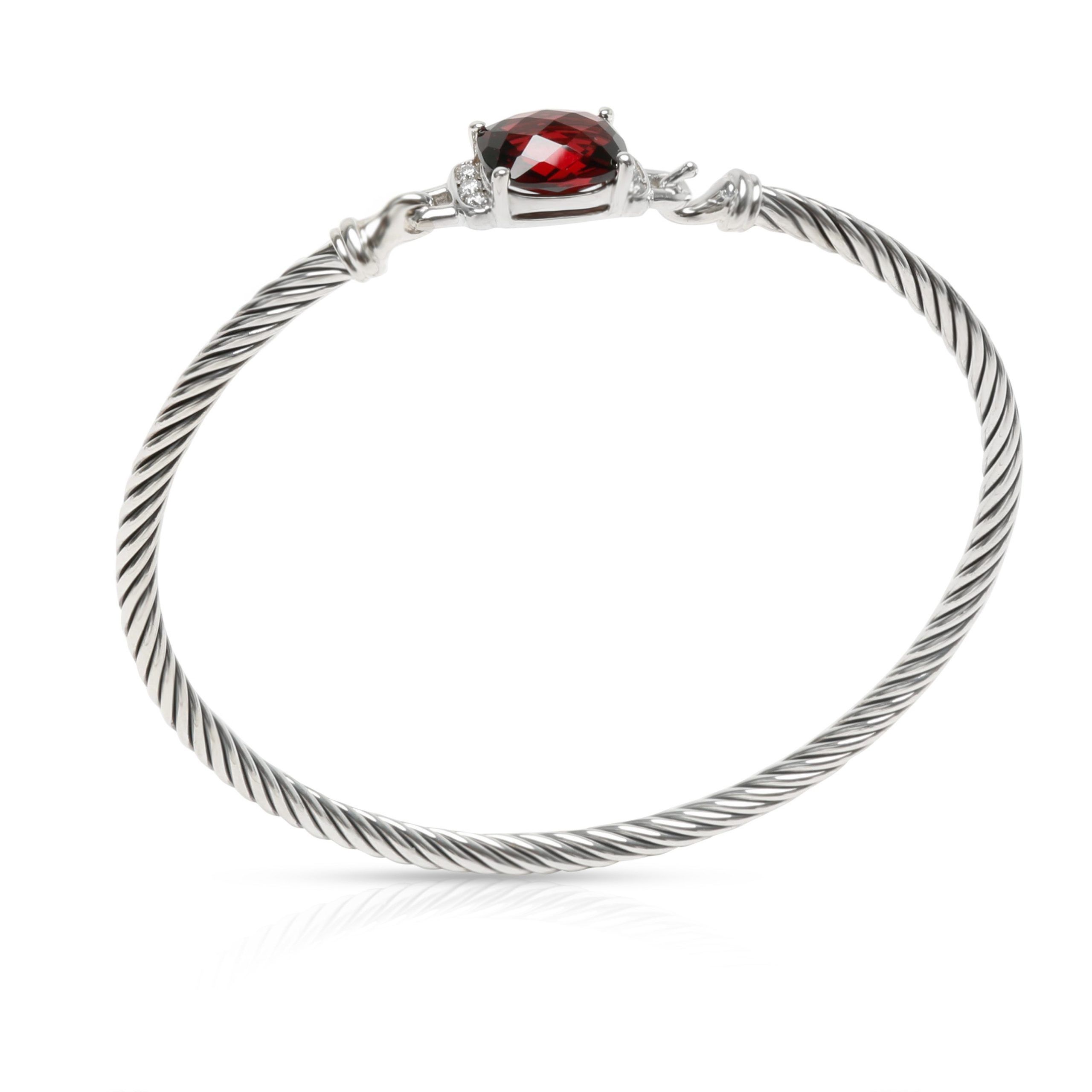 David Yurman Wheaton Garnet & Diamond Bangle in Sterling Silver 0.06 CTW