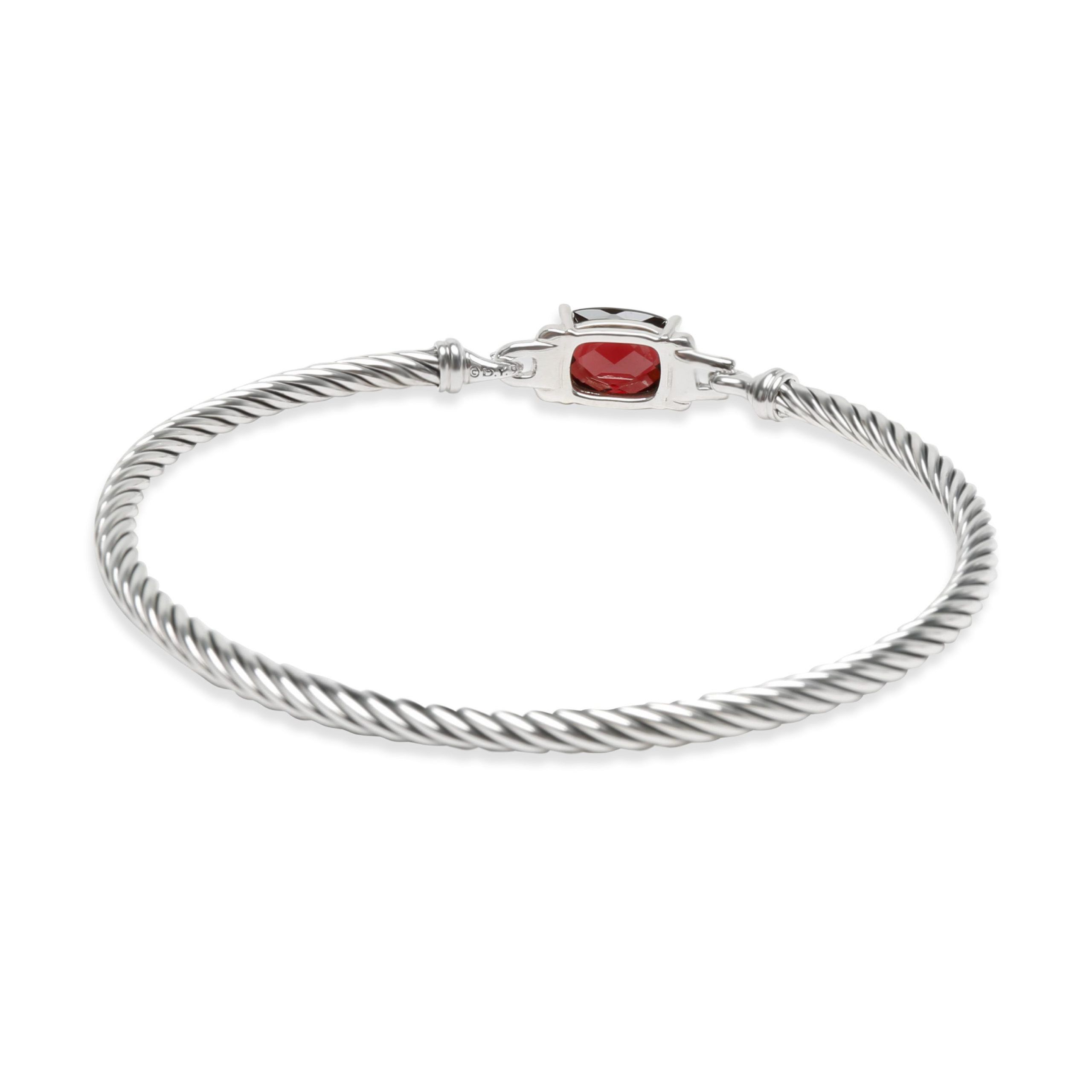 David Yurman Wheaton Garnet & Diamond Bangle in Sterling Silver 0.06 CTW