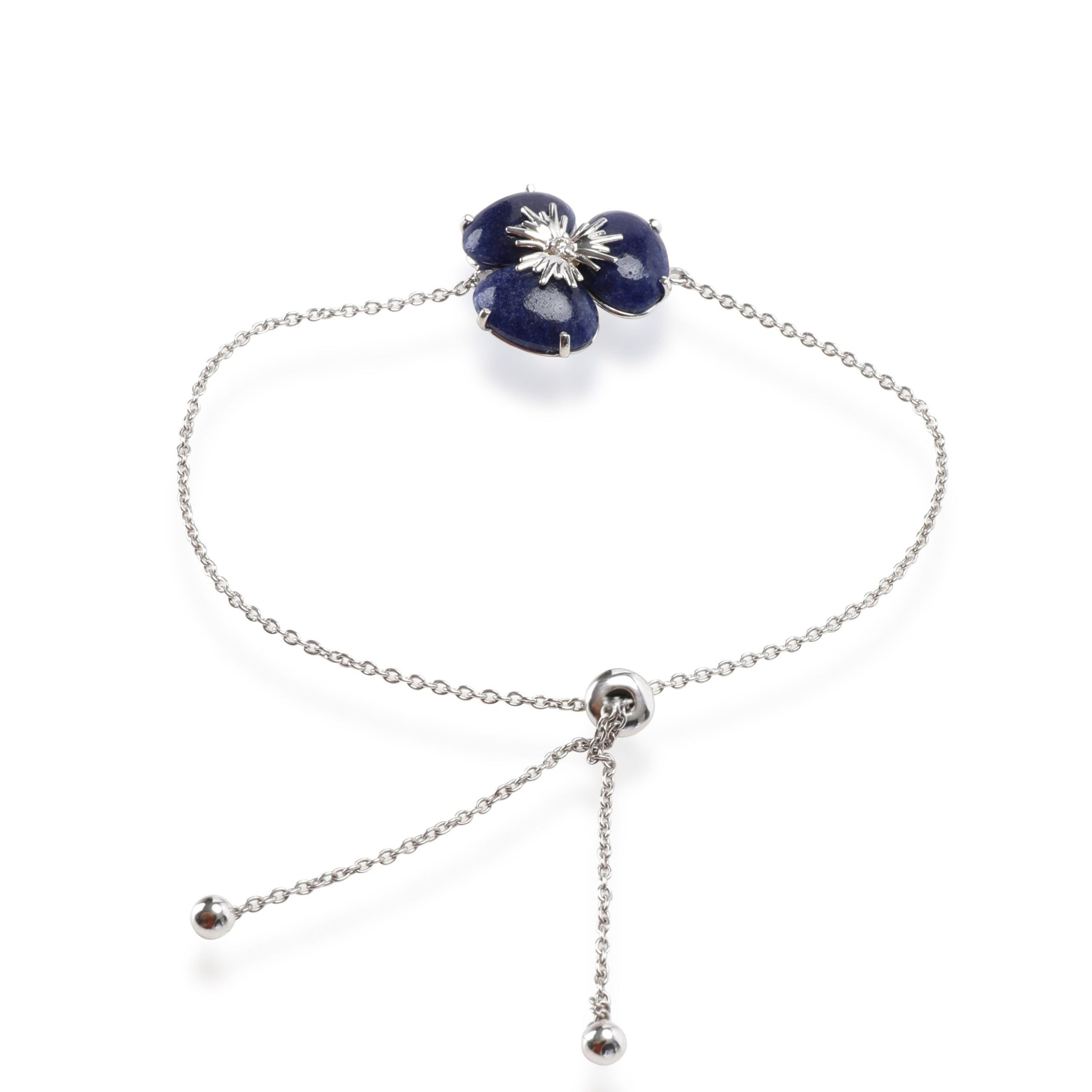 Diamond & Blue Quartz Flower Bracelet in 18KT White Gold 0.02 CTW