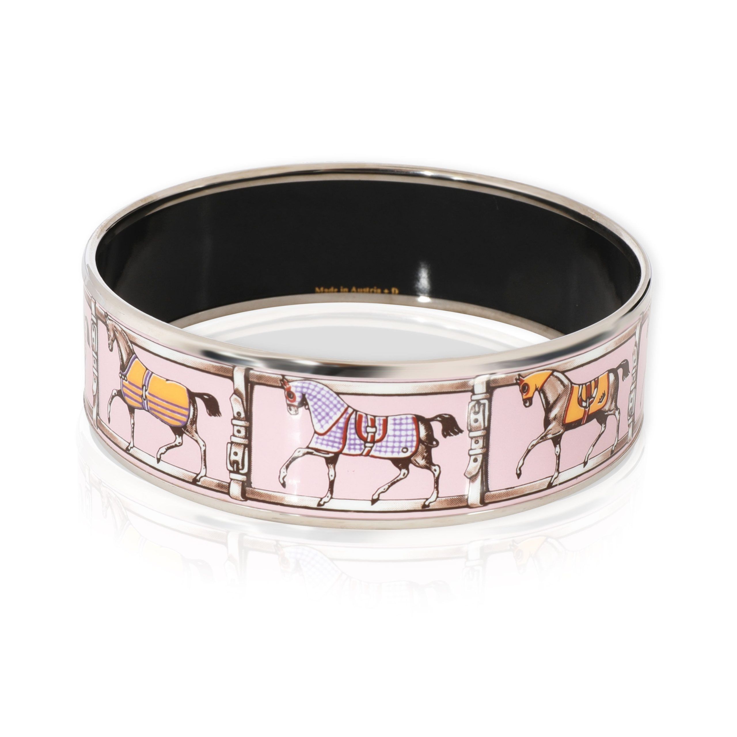Hermès Palladium-Plated Equestrian Print Wide Enamel Bangle