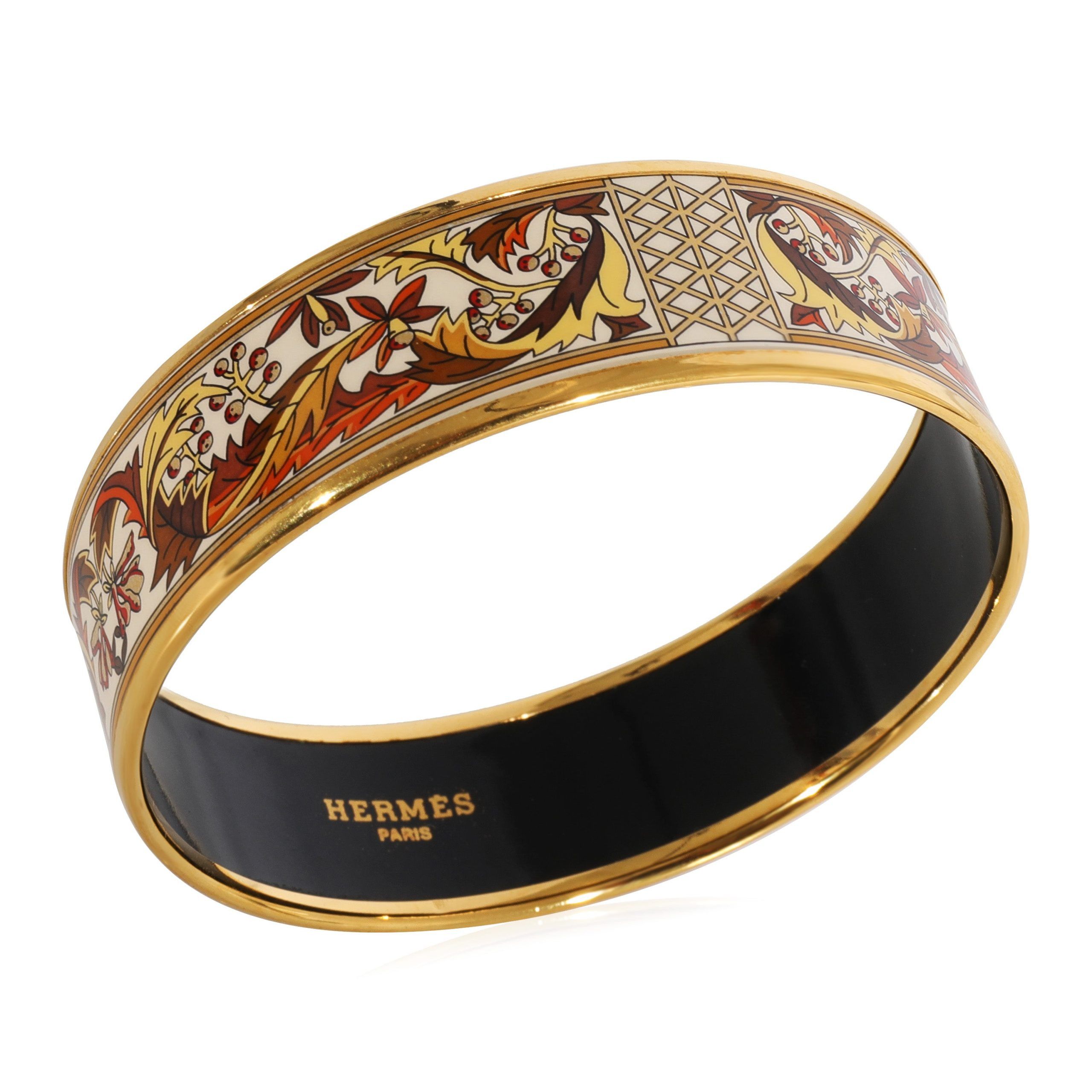 Hermès Plated Enamel Bracelet with Scrolling Leaves & Berry Clusters (62mm)