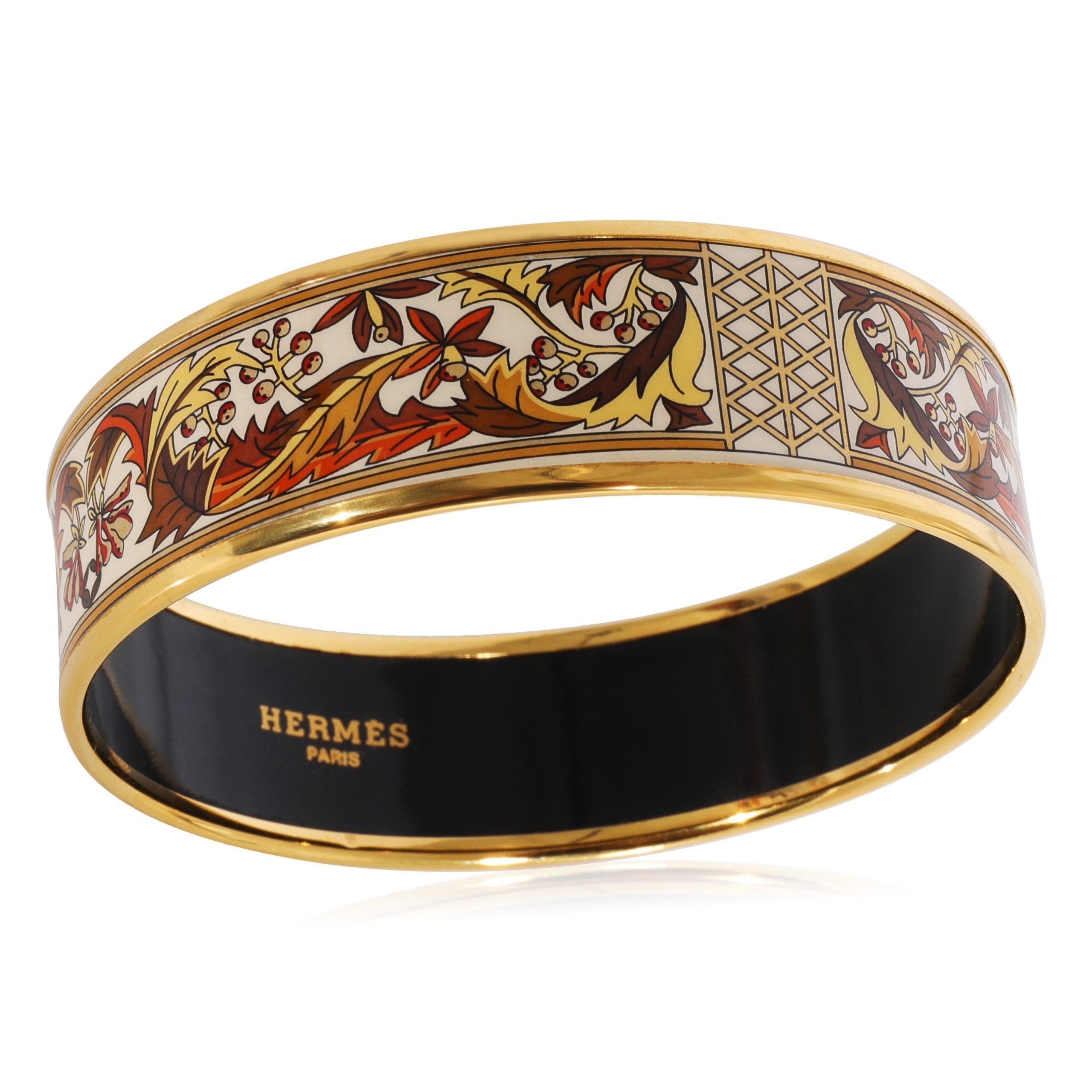 Hermès Plated Enamel Bracelet with Scrolling Leaves & Berry Clusters (62mm)