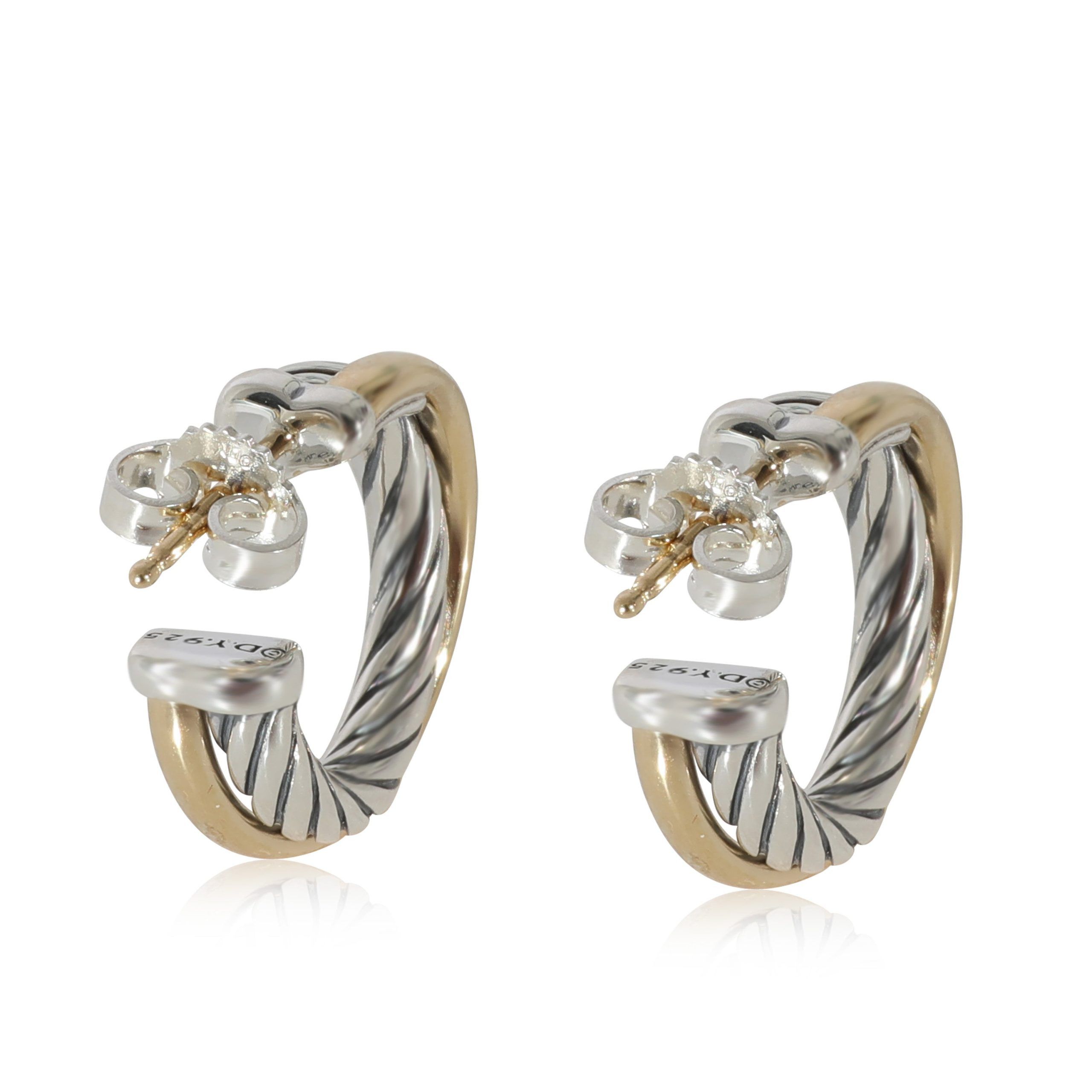 David Yurman David Yurman Small Crossover Hoop Earrings in Yellow Gold/Sterling Silver Size ONE SIZE - 3 Thumbnail