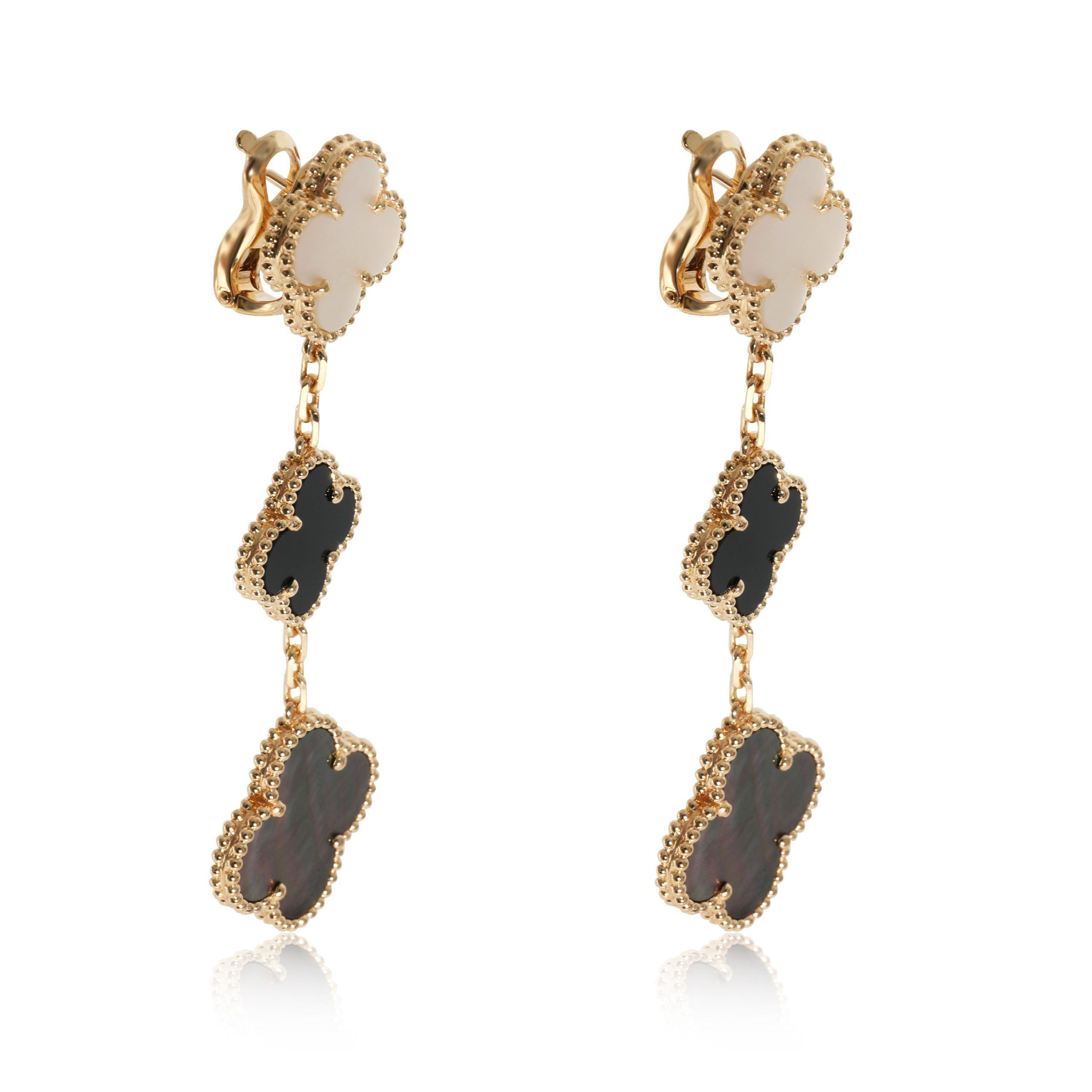 Van Cleef & Arpels Van Cleef & Arpels Alhambra Mother Of Pearl Onyx Earrings in 18k Yellow Gold Size ONE SIZE - 2 Thumbnail