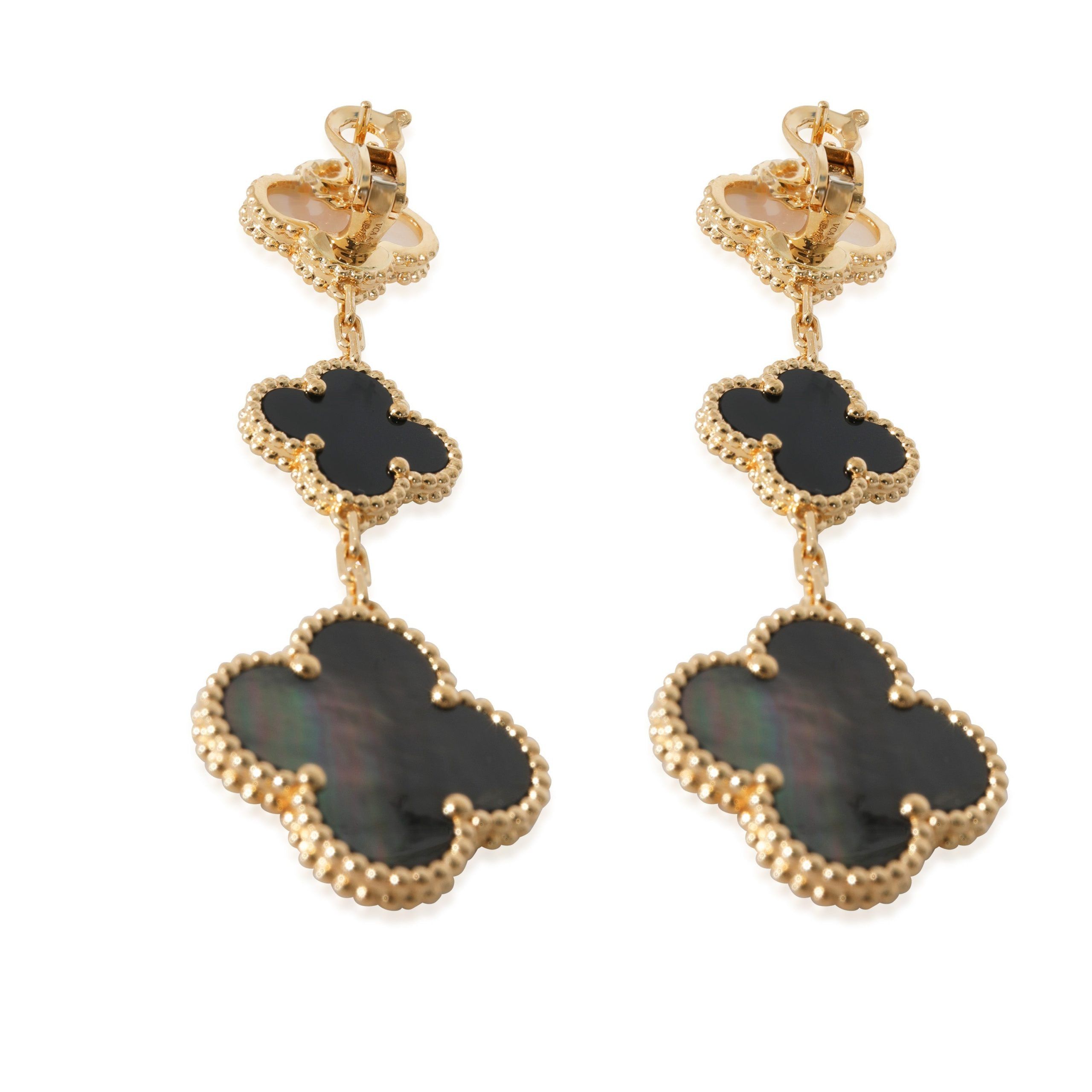 Van Cleef & Arpels Van Cleef & Arpels Alhambra Mother Of Pearl Onyx Earrings in 18k Yellow Gold Size ONE SIZE - 3 Thumbnail