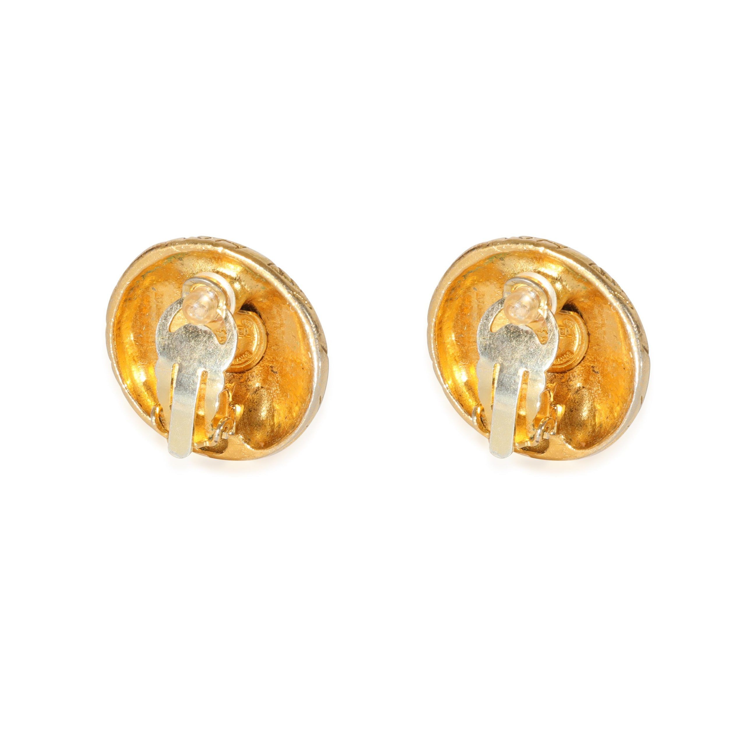 Chanel Gold Tone Chanel Vintage Logo Lettering Button Earrings Size ONE SIZE - 3 Thumbnail