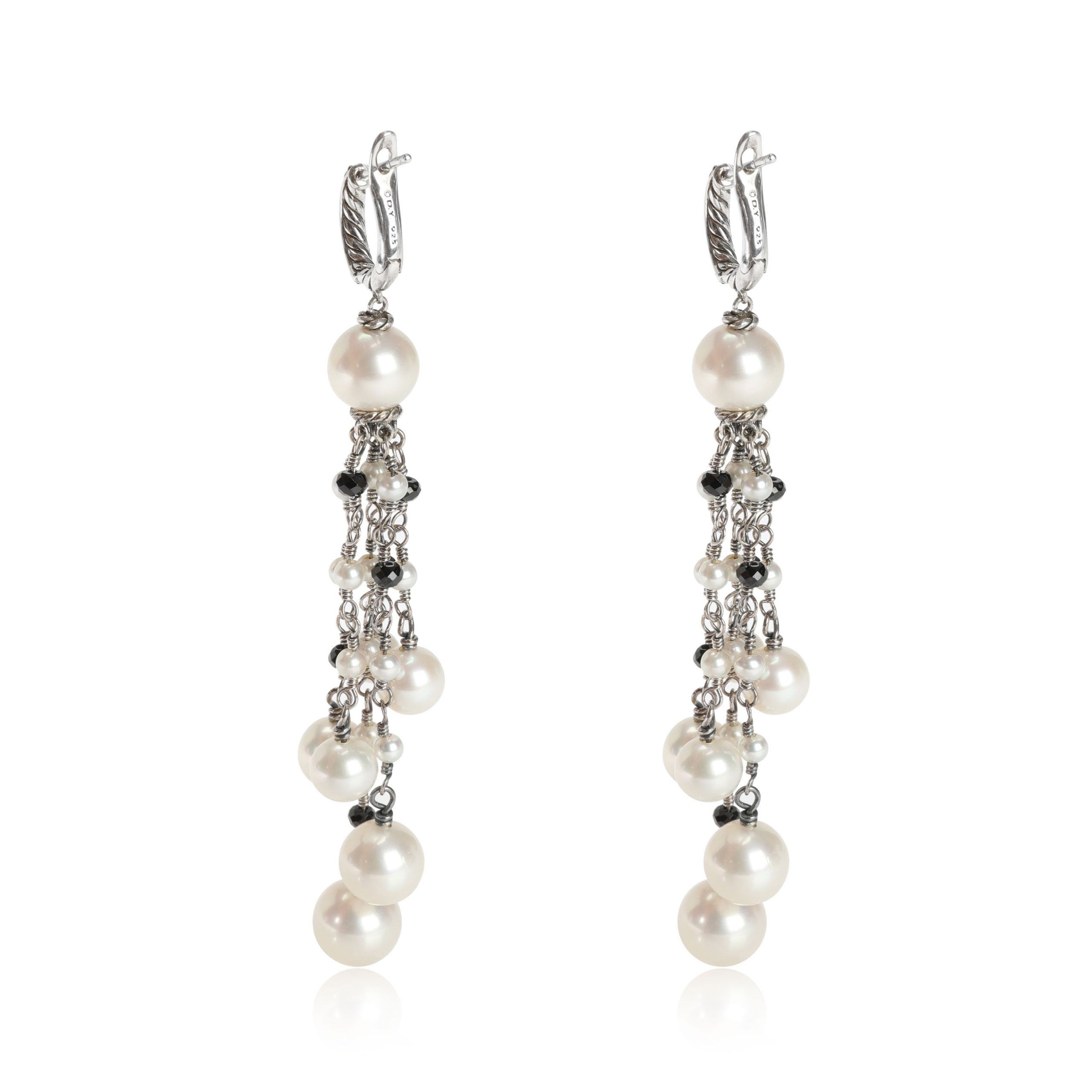 David Yurman David Yurman Oceanica Black Spinel & Pearl Tassel Earrings in Sterling Silver Size ONE SIZE - 3 Thumbnail