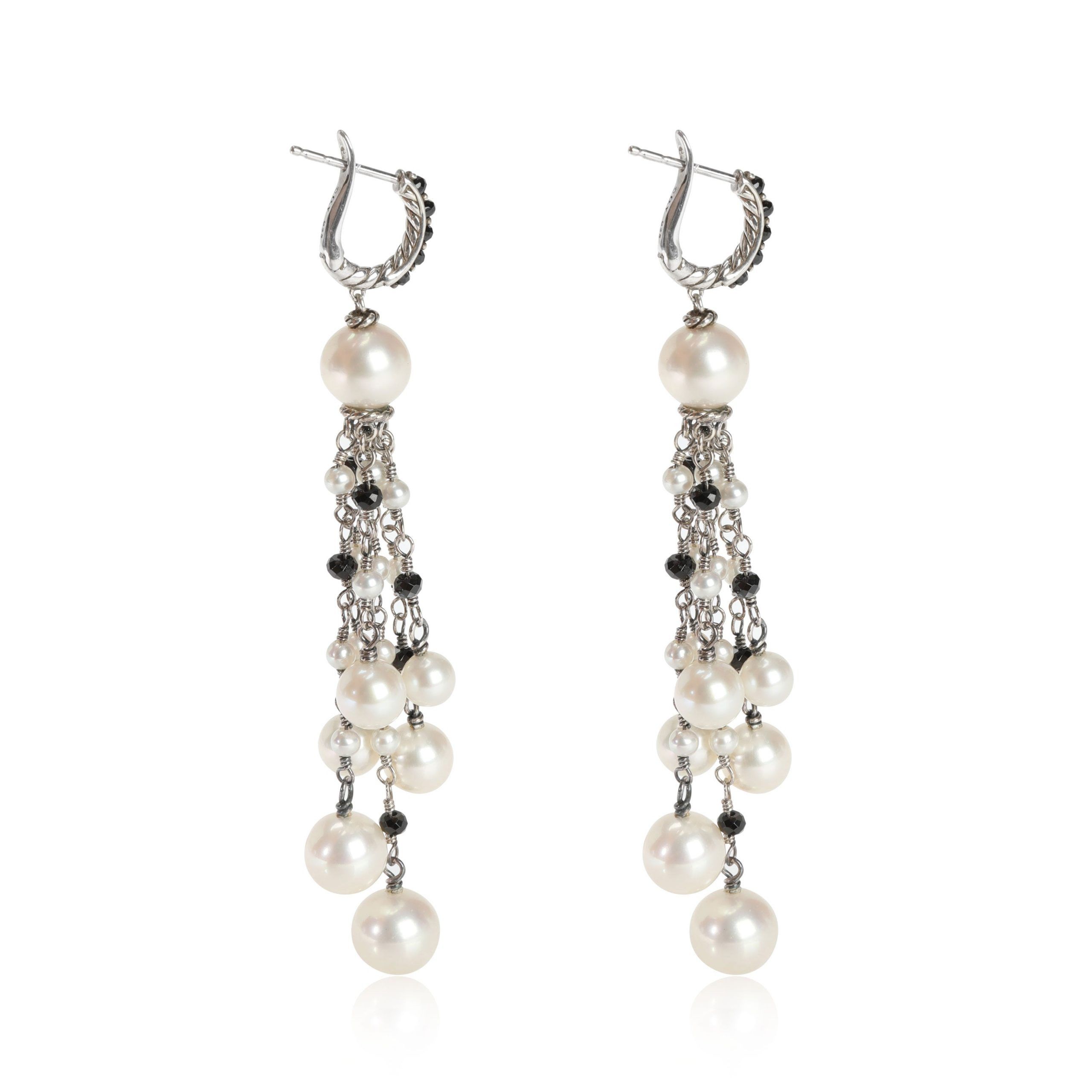 David Yurman David Yurman Oceanica Black Spinel & Pearl Tassel Earrings in Sterling Silver Size ONE SIZE - 2 Thumbnail