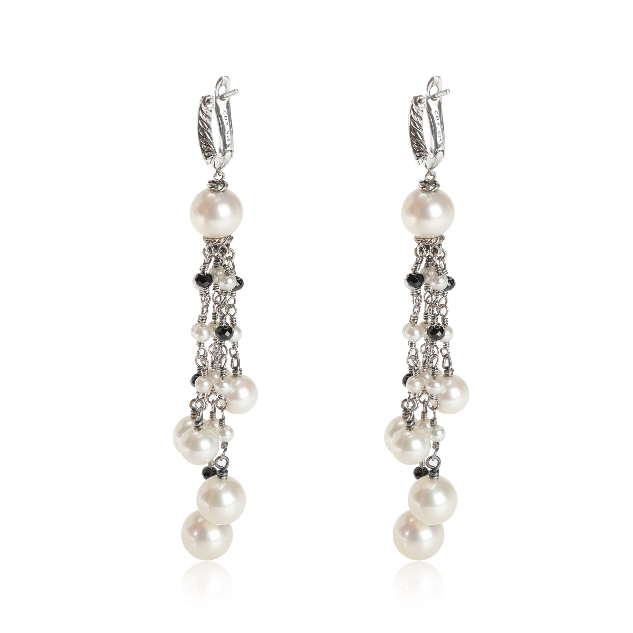David Yurman David Yurman Oceanica Pearl & Black Spinel Tassel Earrings in Sterling Silver Size ONE SIZE - 3 Thumbnail