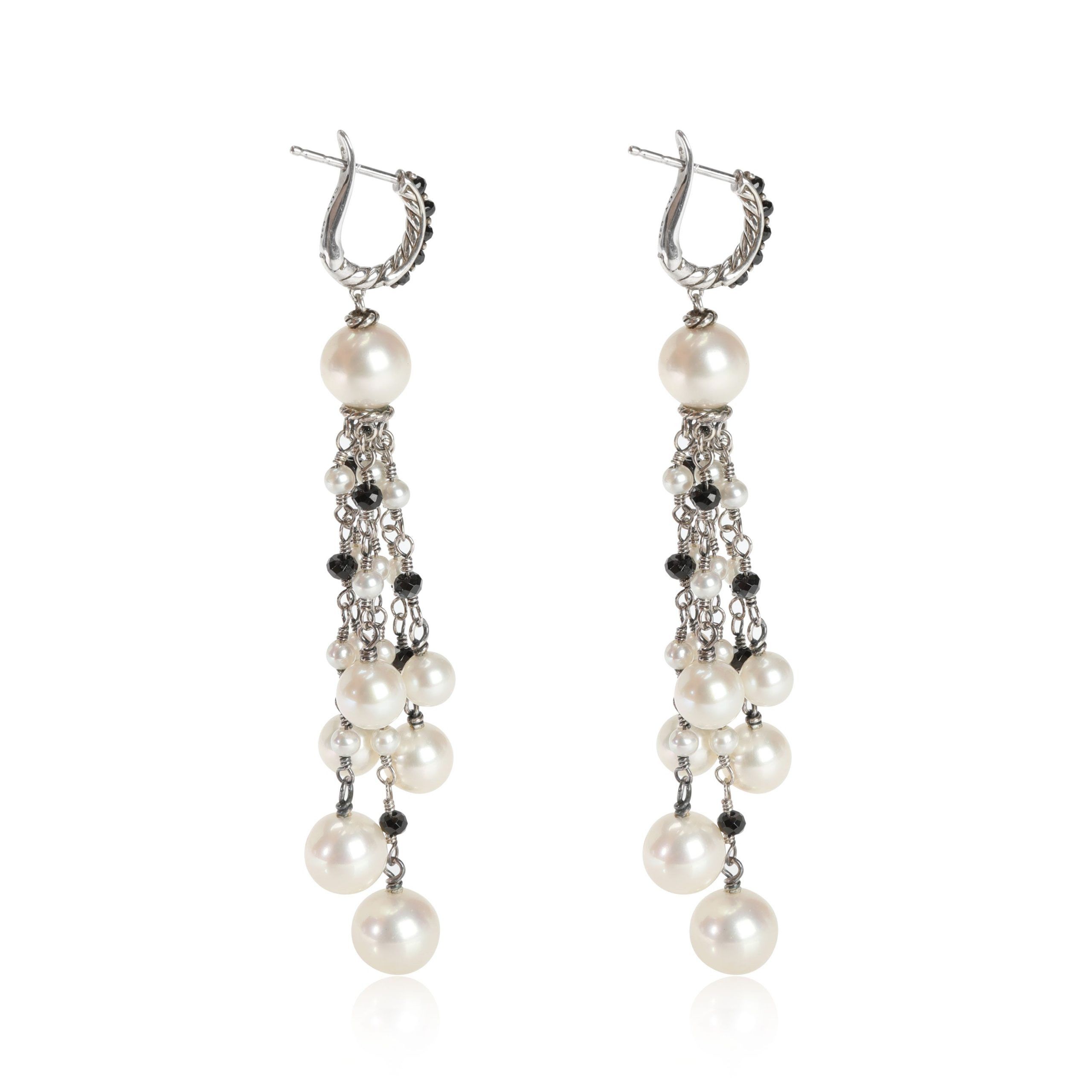 David Yurman David Yurman Oceanica Pearl & Black Spinel Tassel Earrings in Sterling Silver Size ONE SIZE - 2 Thumbnail