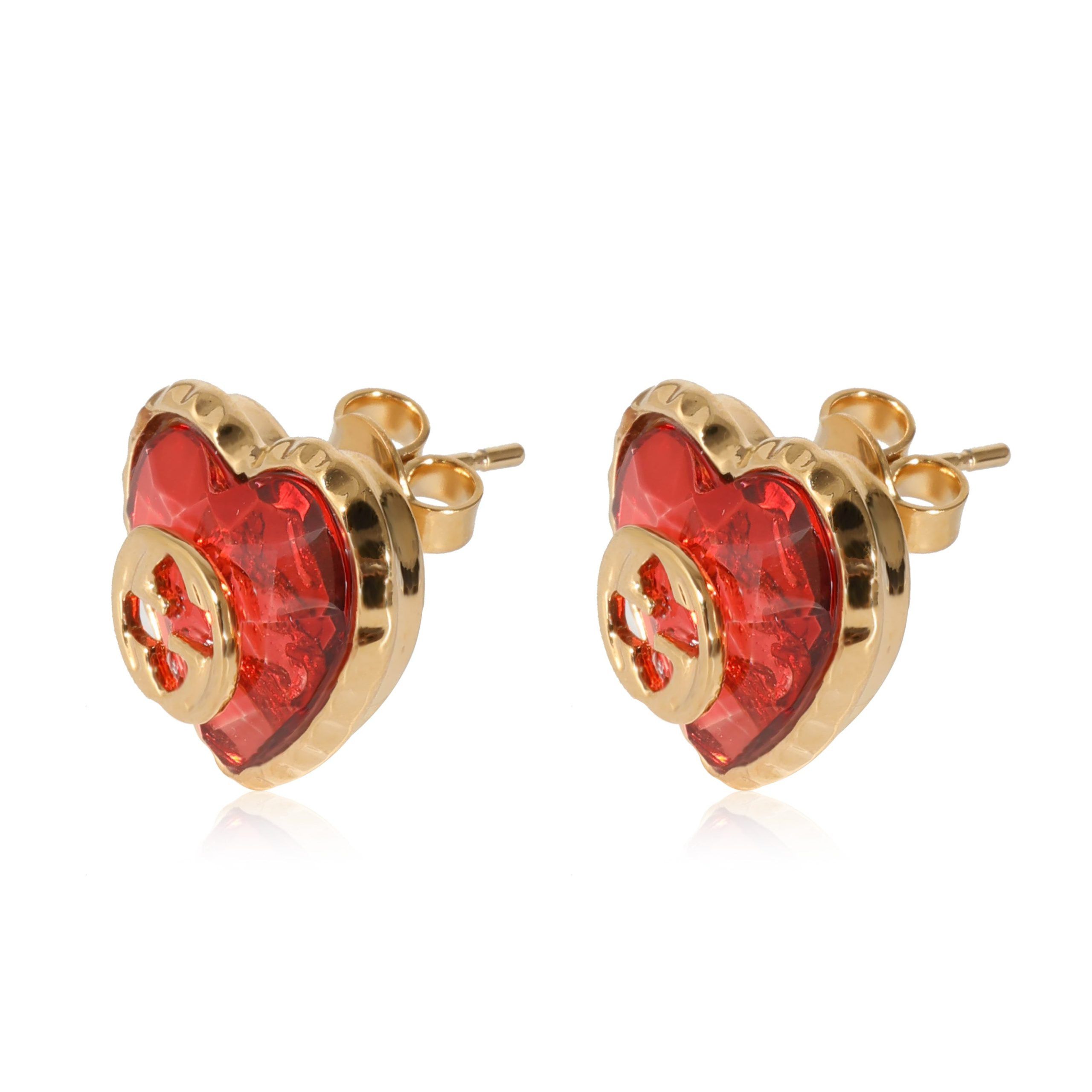 Gucci Gucci Interlocking G Red Crystal Heart Earrings Size ONE SIZE - 2 Thumbnail