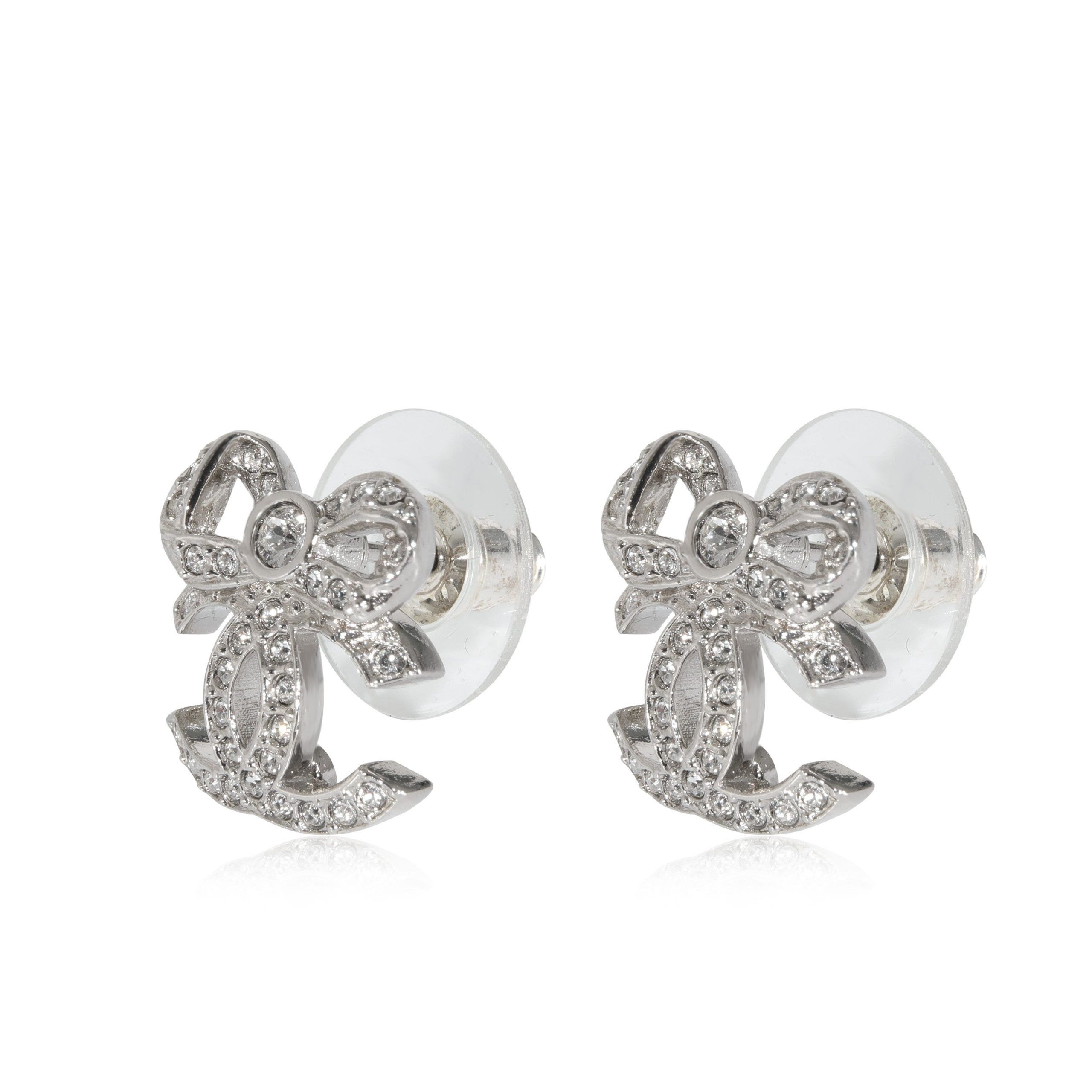 Chanel Chanel Silver Toned 2022 CC Bow Strass Earrings Size ONE SIZE - 2 Thumbnail