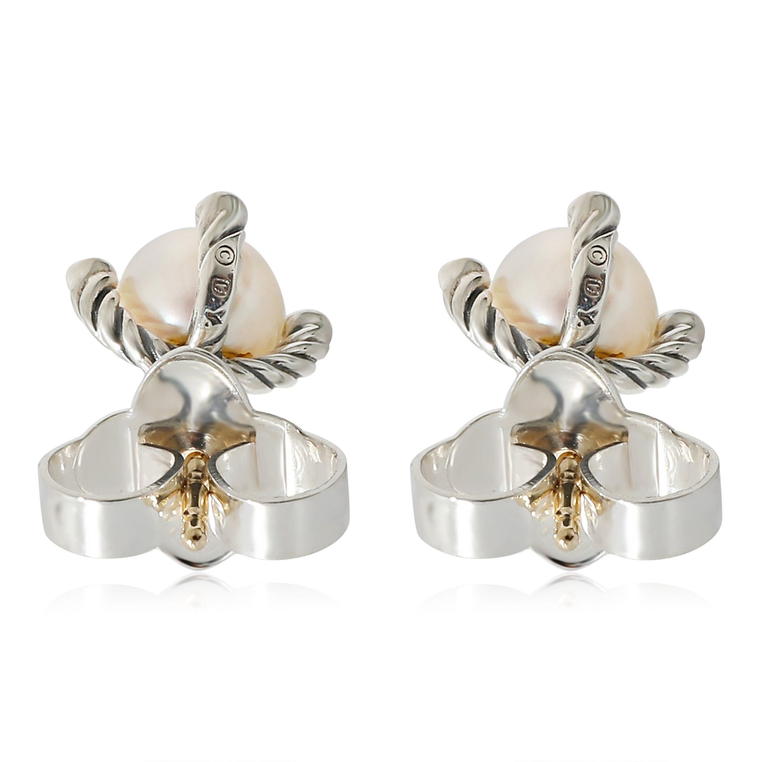 David Yurman David Yurman Cable Collection Pearl Earrings in Sterling Silver 0.03 CTW Size ONE SIZE - 3 Thumbnail
