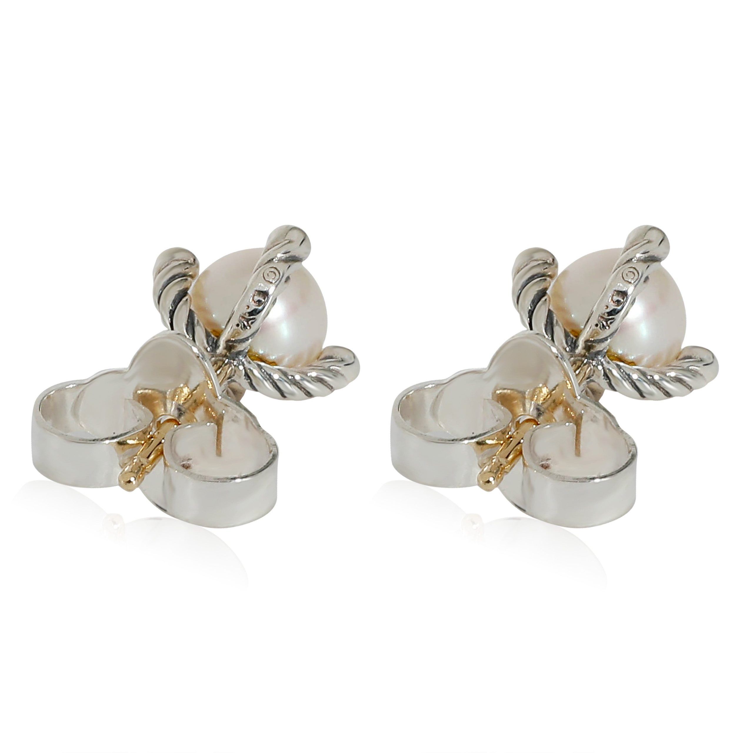 David Yurman David Yurman Cable Collection Pearl Earrings in Sterling Silver 0.03 CTW Size ONE SIZE - 4 Thumbnail