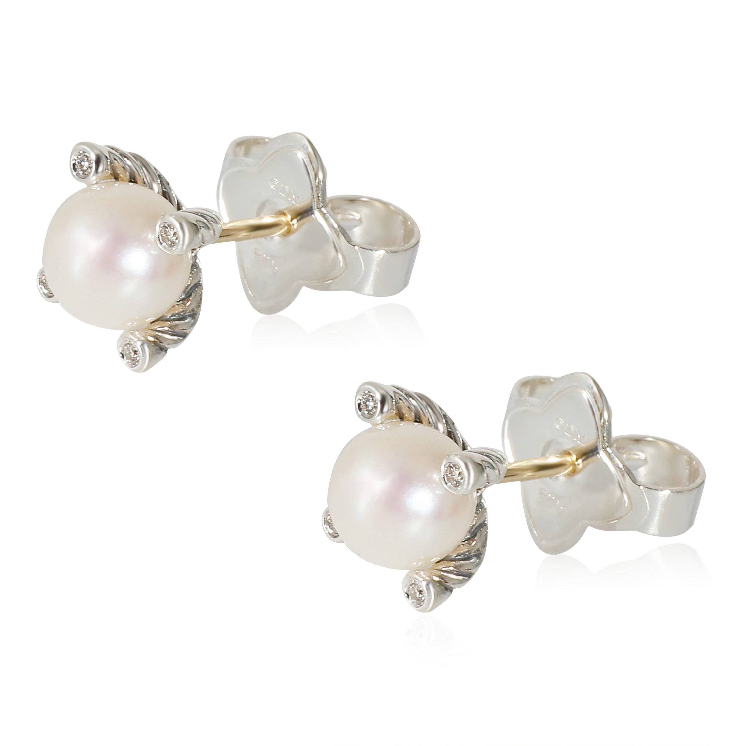 David Yurman David Yurman Cable Collection Pearl Earrings in Sterling Silver 0.03 CTW Size ONE SIZE - 2 Thumbnail