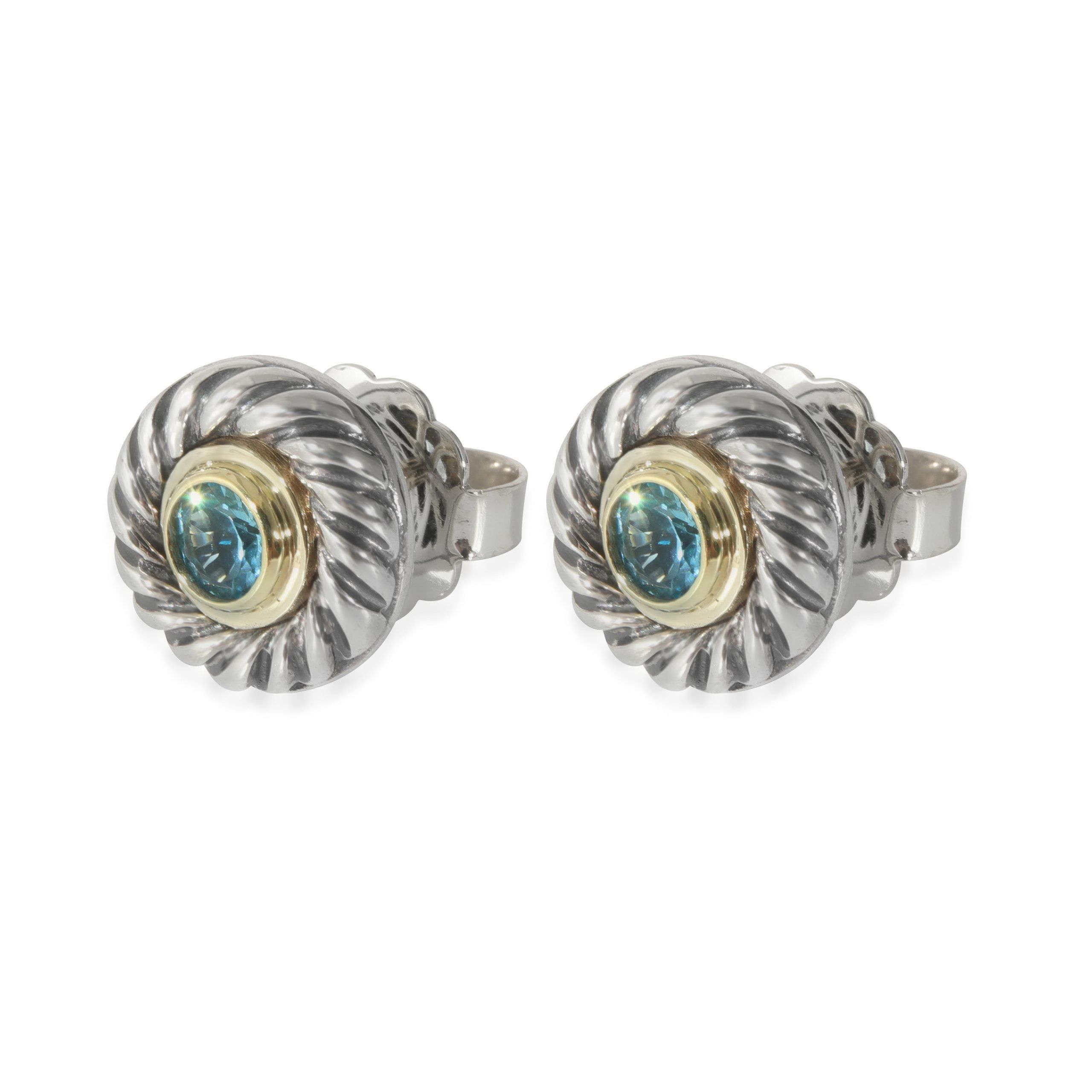 David Yurman David Yurman Cable Cookie Earring With Blue Topaz in 14KT Gold/Sterling Silver Size ONE SIZE - 2 Thumbnail