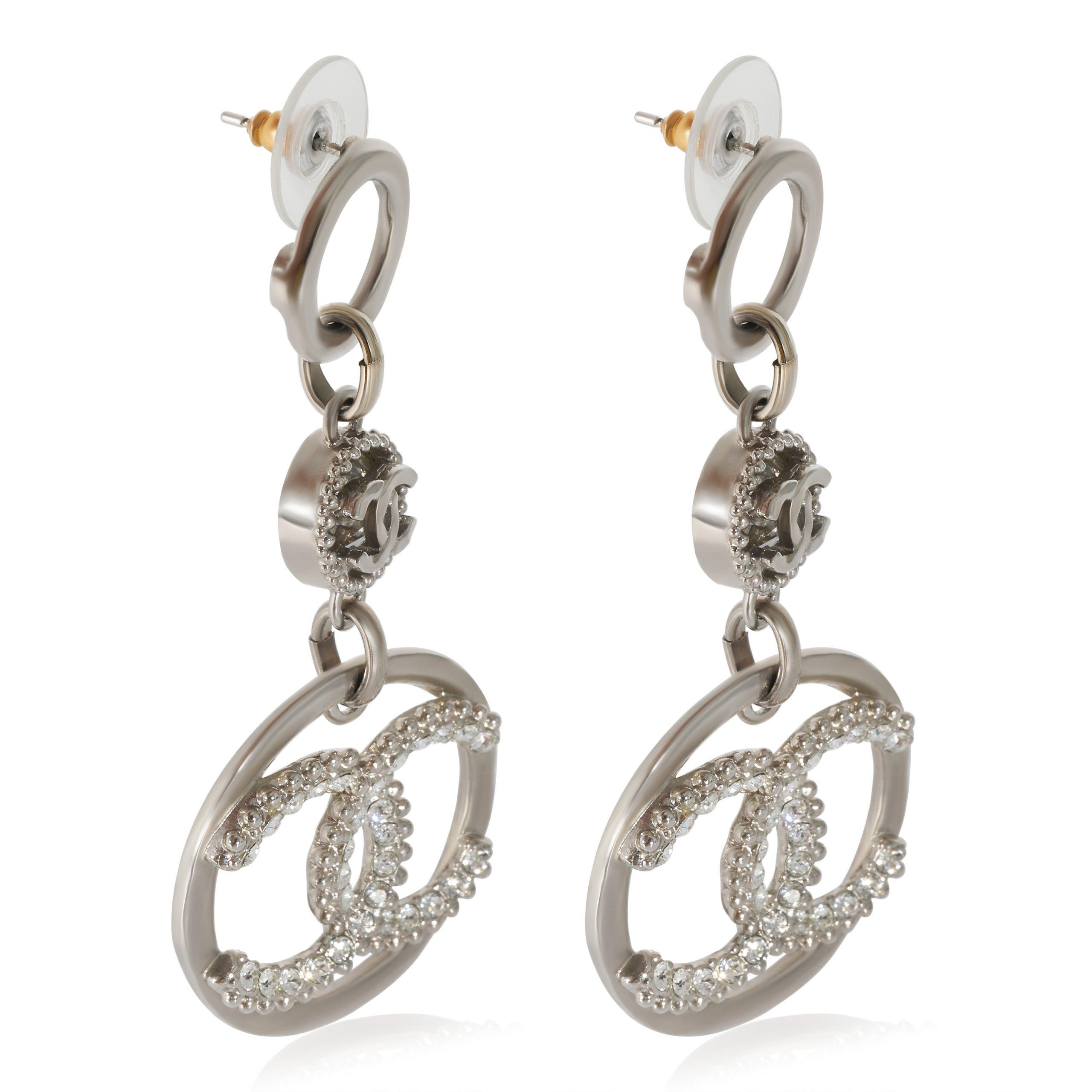 Chanel Chanel 2019 CC Crystal Drop Circle Silver Tone Earrings Size ONE SIZE - 2 Thumbnail