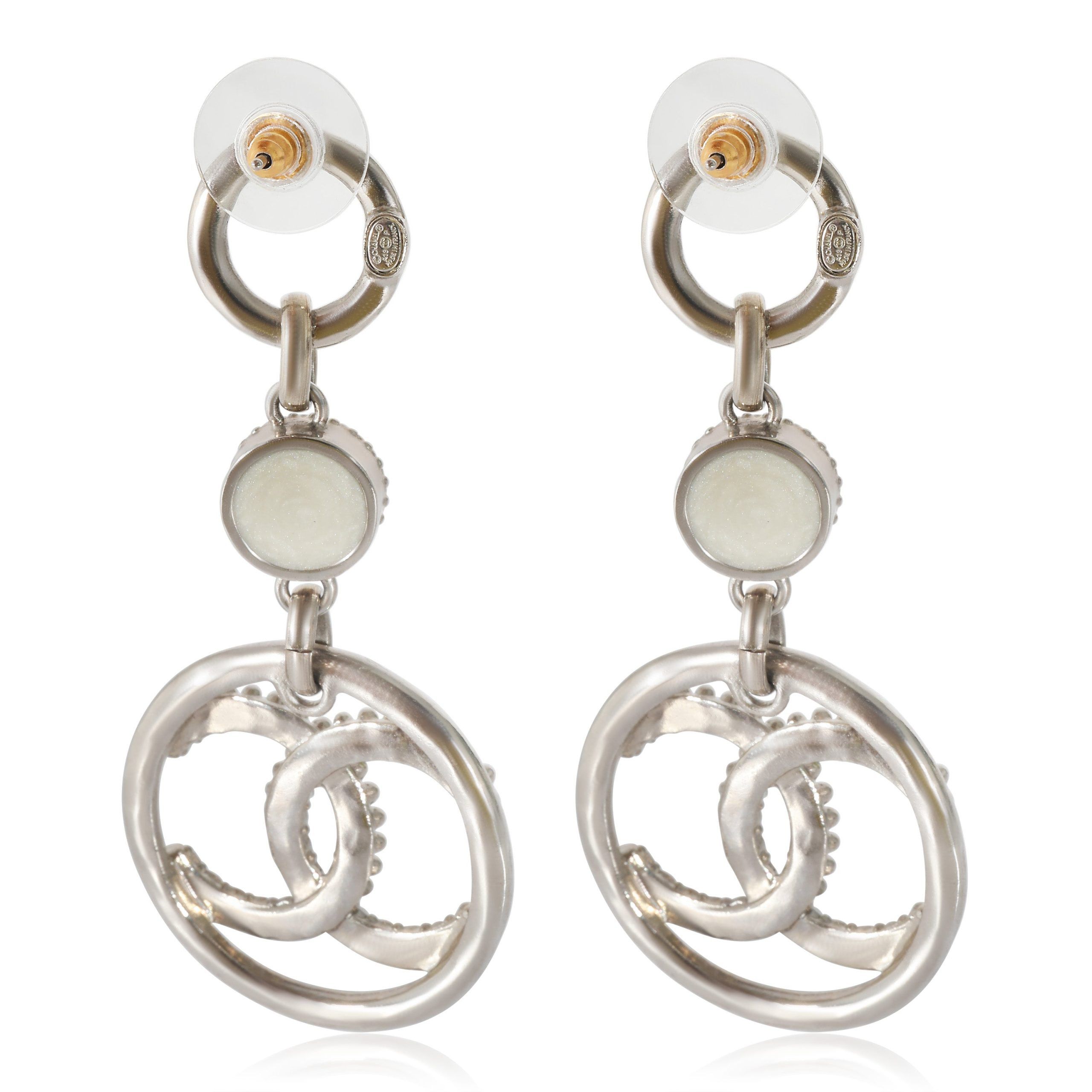 Chanel Chanel 2019 CC Crystal Drop Circle Silver Tone Earrings Size ONE SIZE - 3 Thumbnail