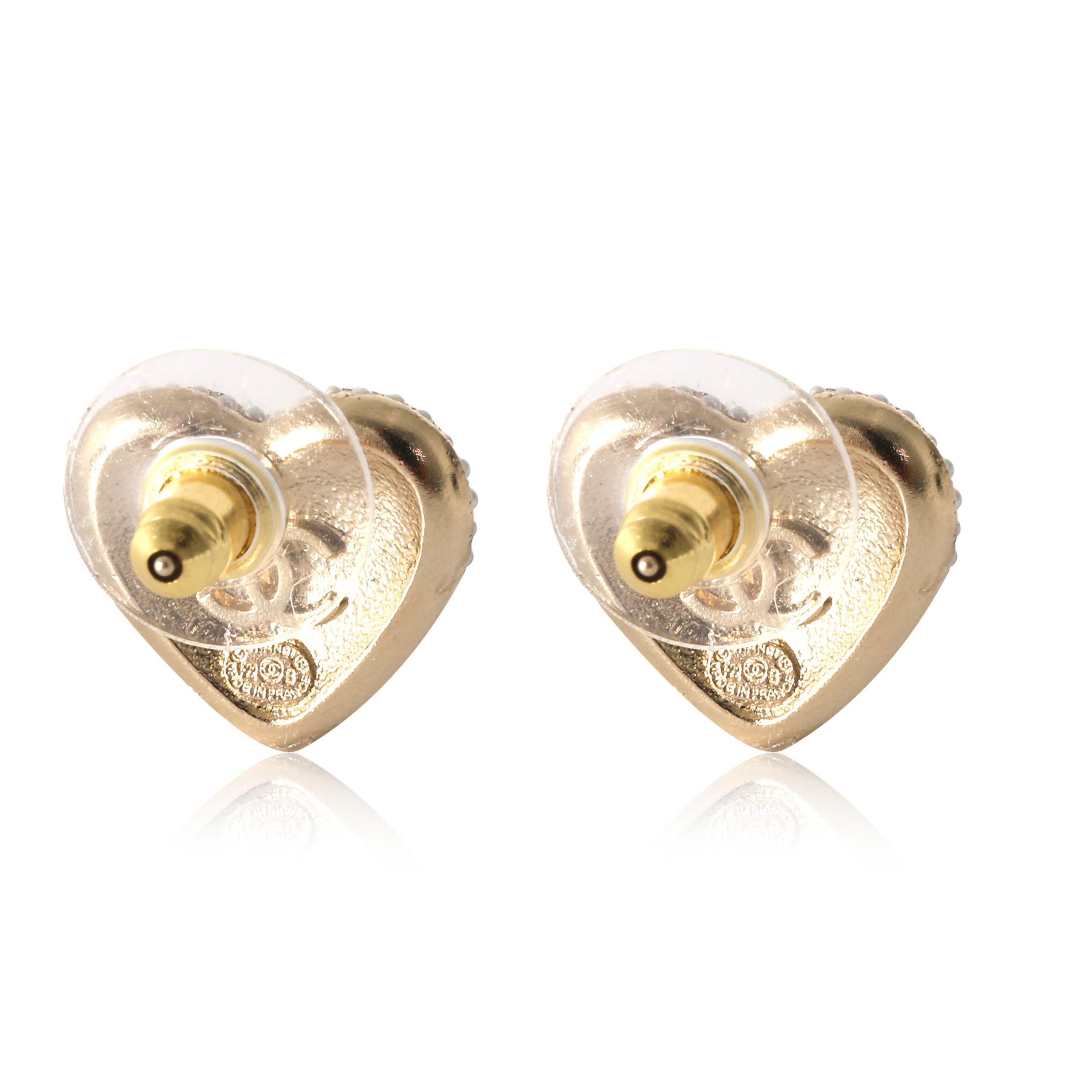 Chanel Chanel Gold Plated Heart Stud CC Earrings Size ONE SIZE - 3 Thumbnail