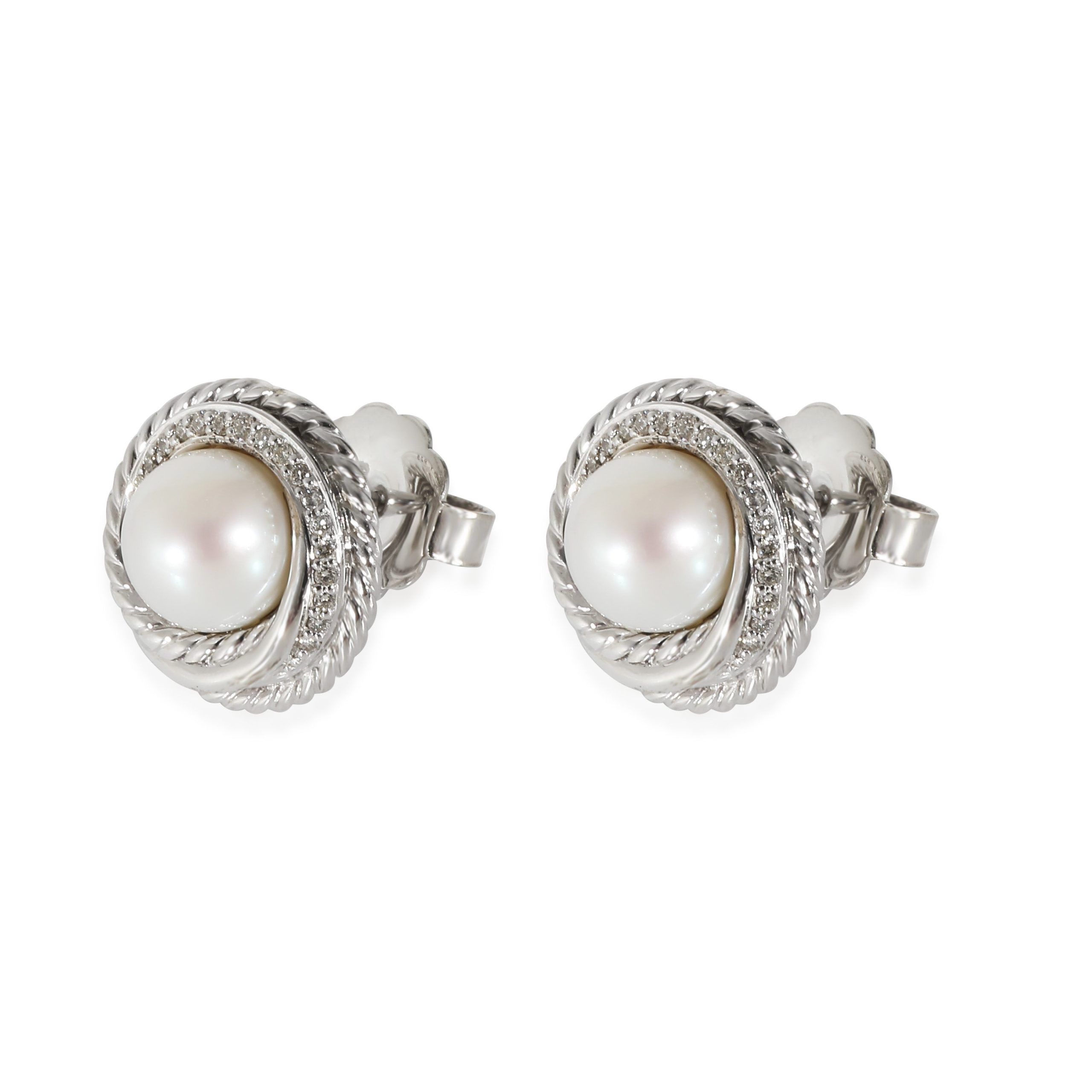 David Yurman David Yurman Crossover Pearl & Diamonds Earrings in Sterling Silver Size ONE SIZE - 2 Thumbnail