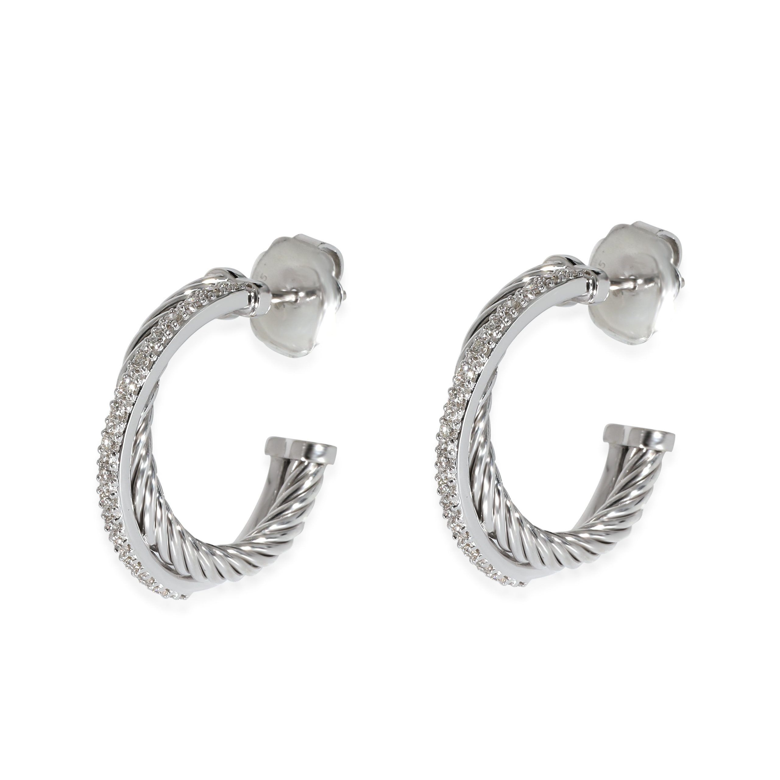 David Yurman David Yurman Crossover Hoop Earrings in 18k White Gold/Sterling Silver 0.3 CTW Size ONE SIZE - 2 Thumbnail