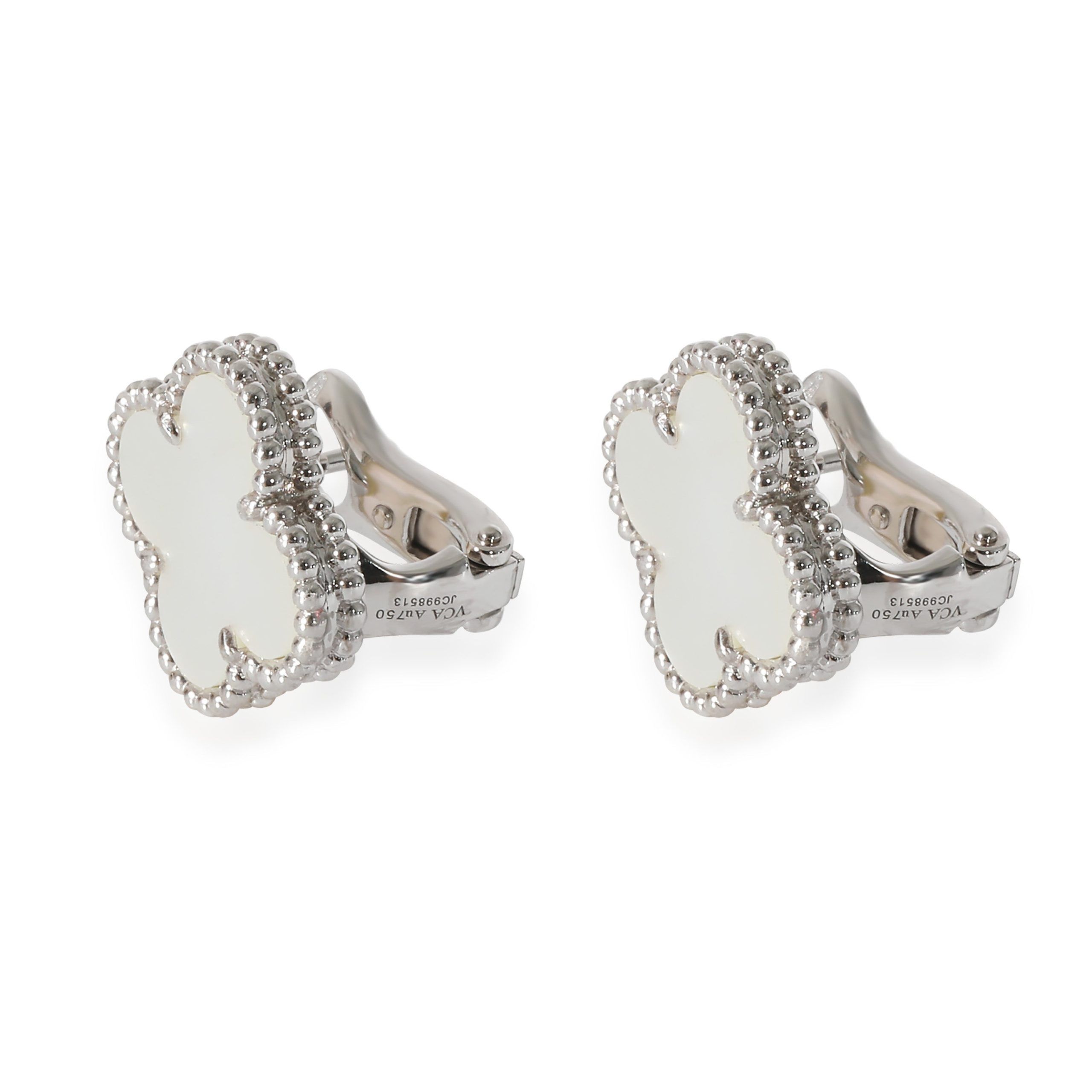 Van Cleef & Arpels Van Cleef & Arpels Alhambra Mother Of Pearl Earrings in 18k White Gold Size ONE SIZE - 4 Thumbnail