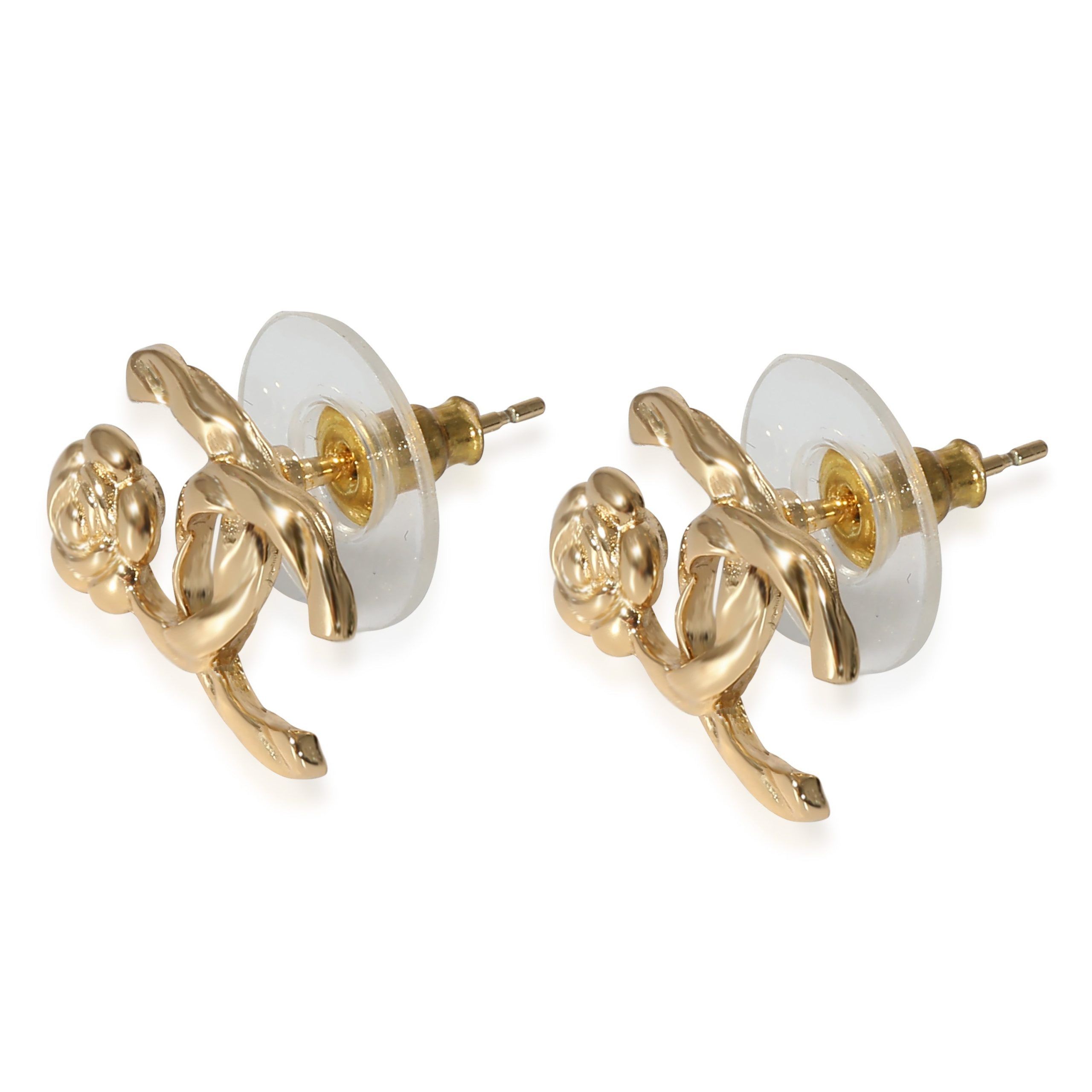 Chanel Chanel 2022 Camelia CC Stud Gold Tone Earrings Size ONE SIZE - 2 Thumbnail