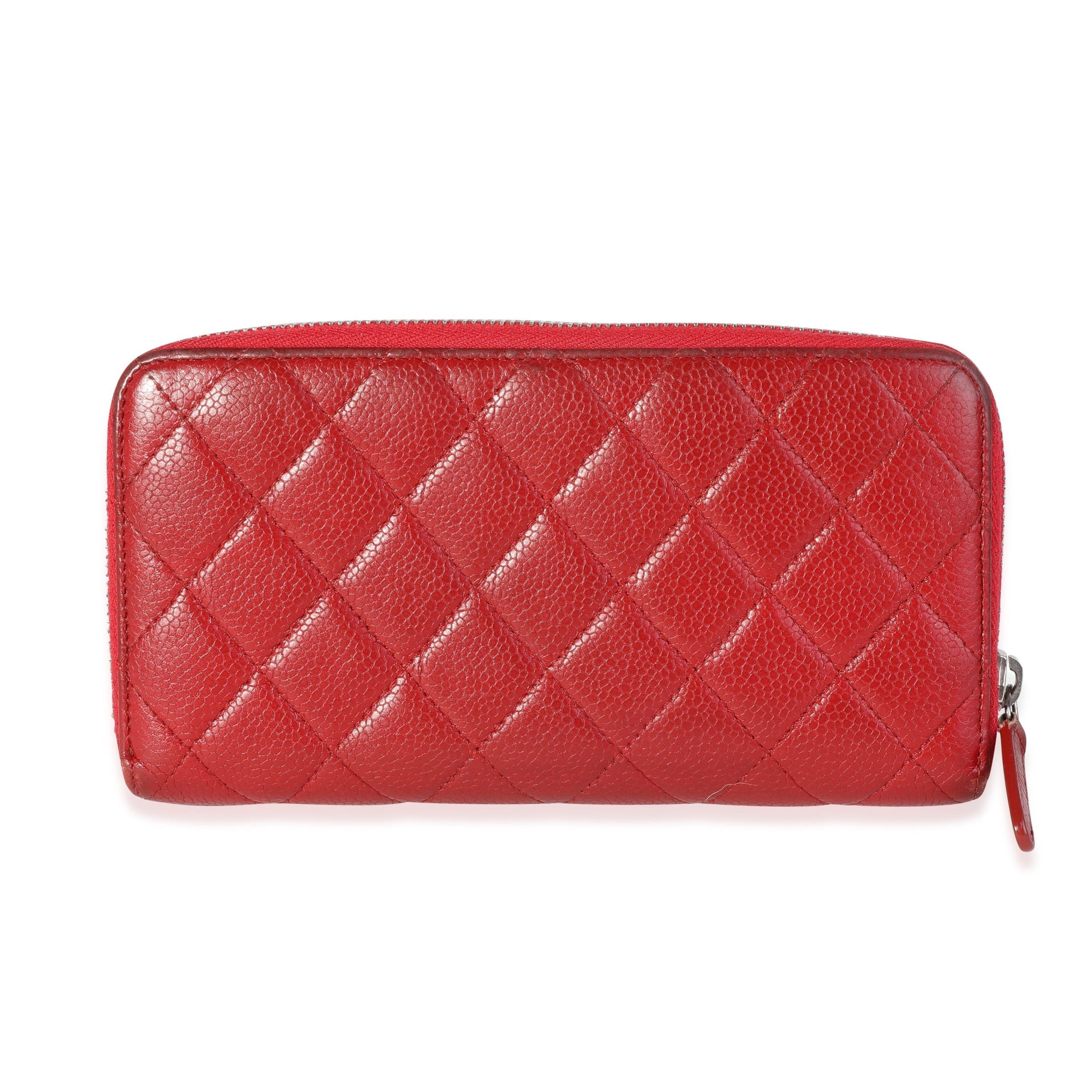 Chanel Chanel Red Quilted Caviar L-Gusset Zip-Around Wallet Size ONE SIZE - 3 Thumbnail