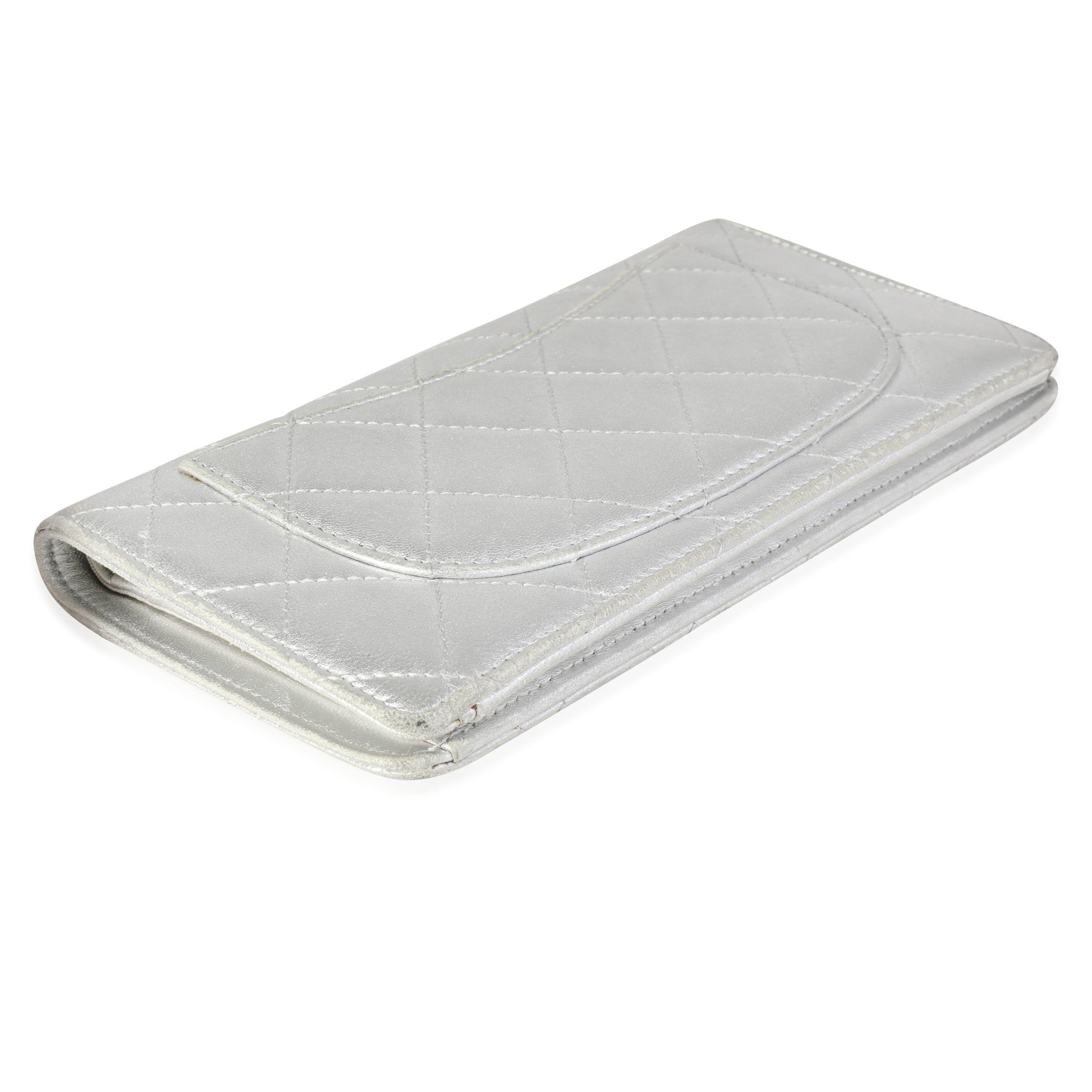 Chanel Chanel Metallic Silver Quilted Lambskin Leather CC L-Yen Wallet Size ONE SIZE - 6 Thumbnail