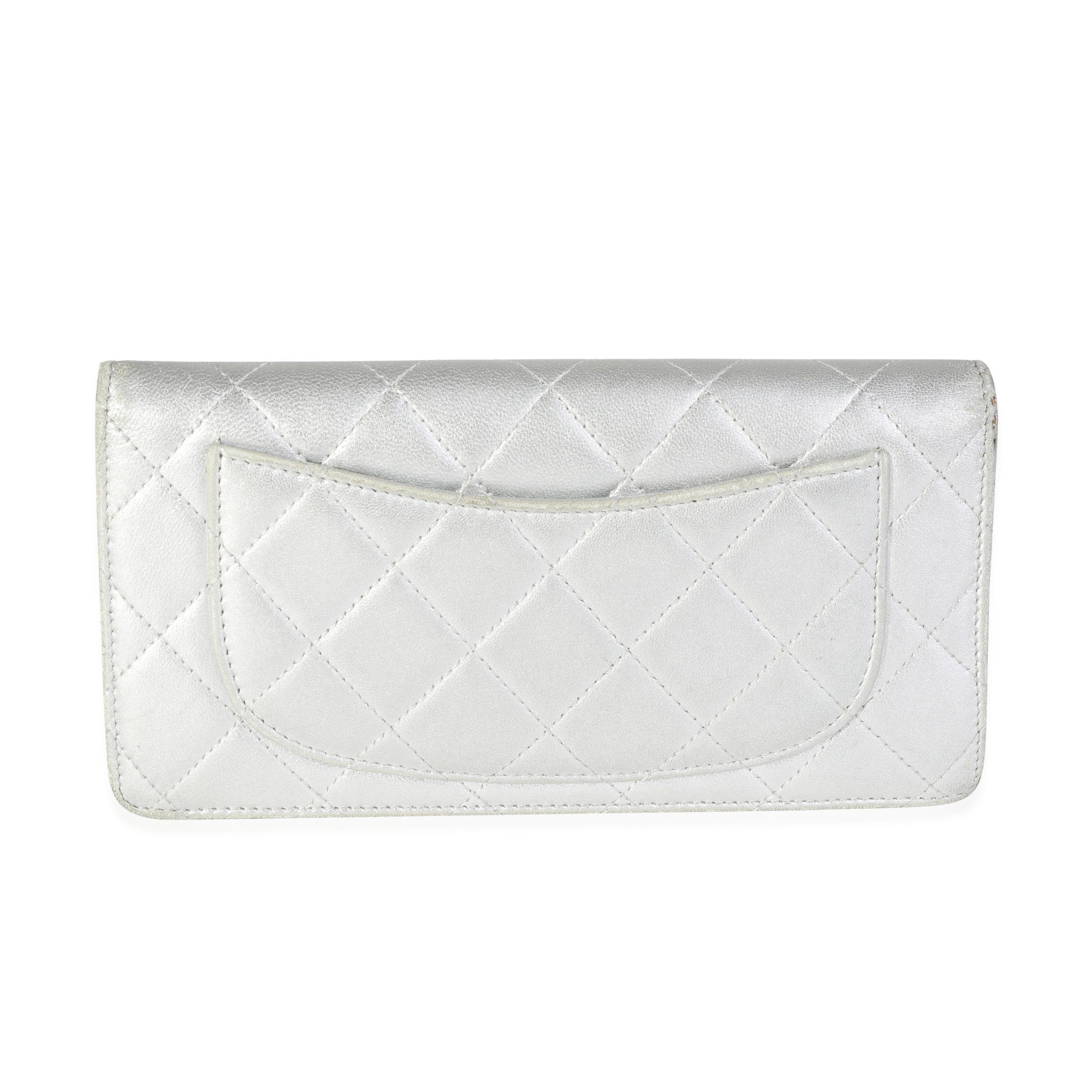 Chanel Chanel Metallic Silver Quilted Lambskin Leather CC L-Yen Wallet Size ONE SIZE - 7 Thumbnail