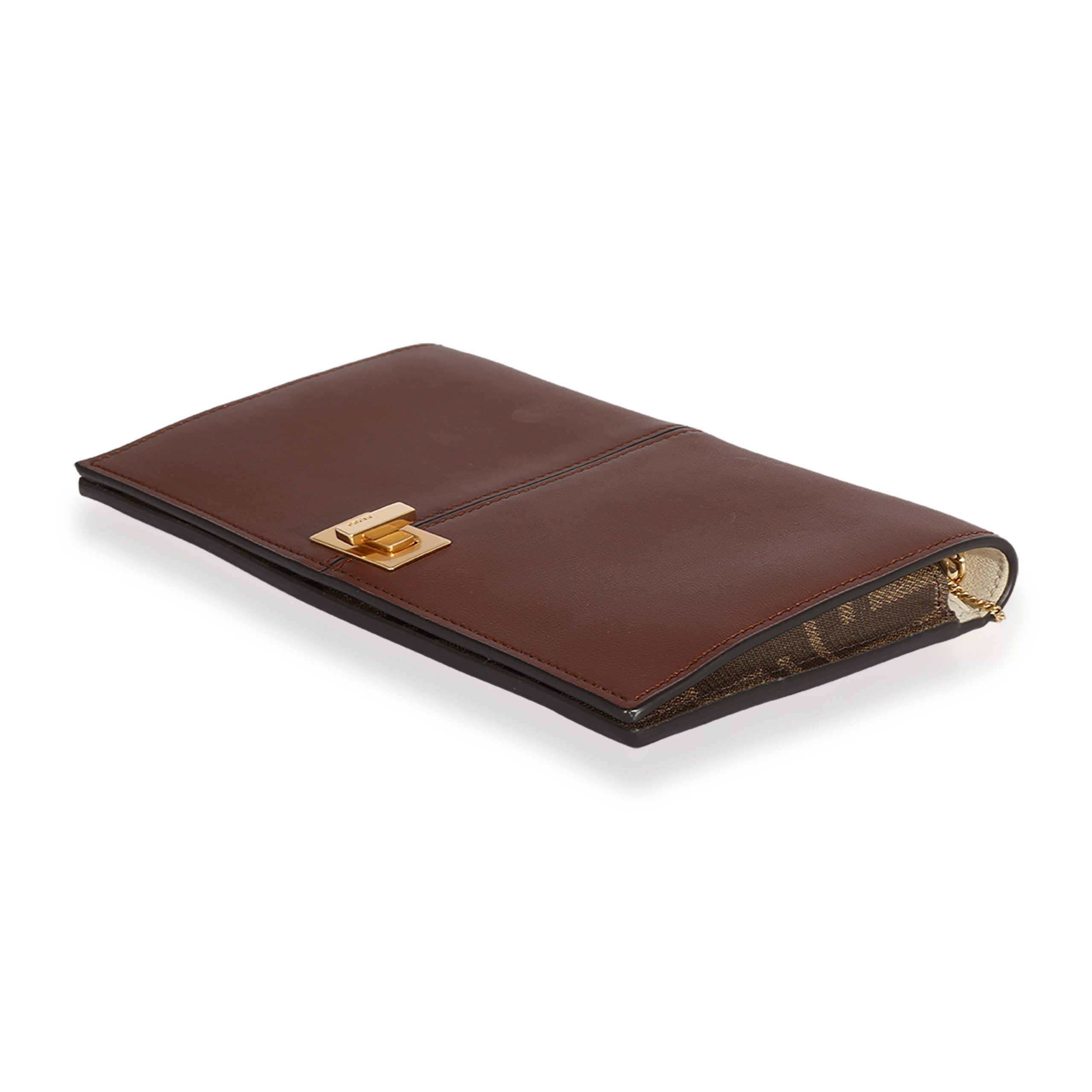 Fendi Fendi Brown Leather & FF Motif Canvas Peekaboo Chain Wallet Size ONE SIZE - 6 Thumbnail