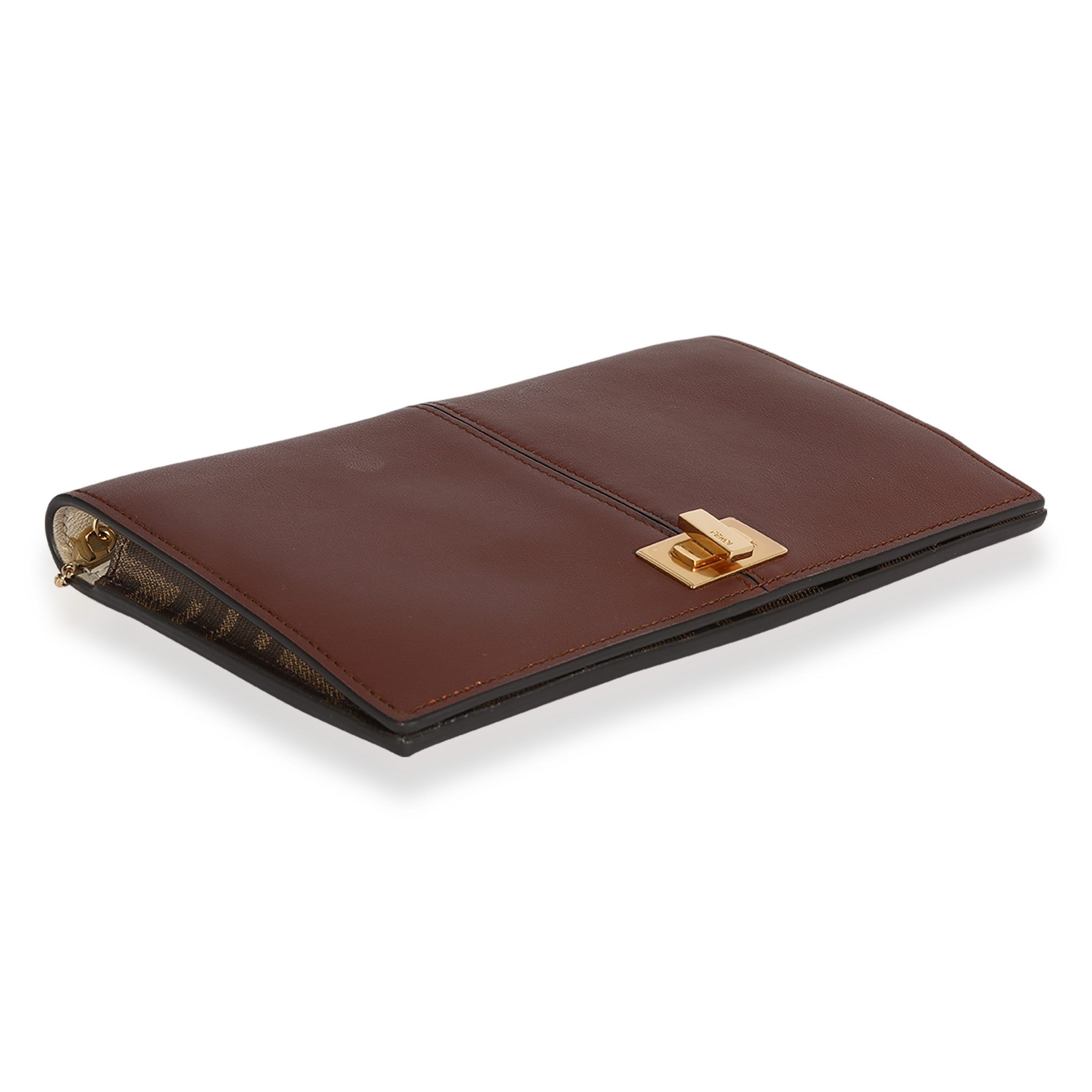 Fendi Fendi Brown Leather & FF Motif Canvas Peekaboo Chain Wallet Size ONE SIZE - 7 Thumbnail