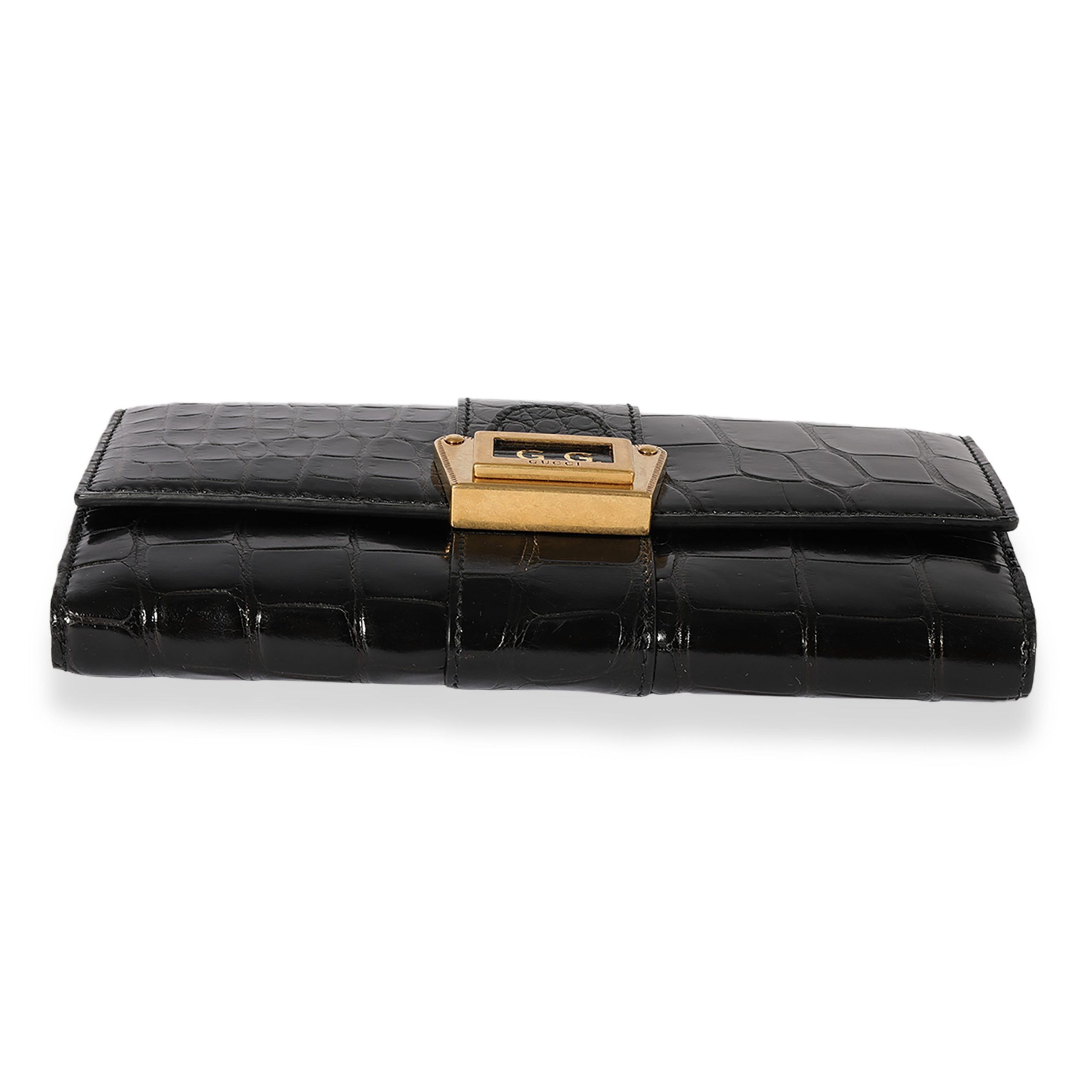 Gucci Gucci Black Crocodile-Embossed Long Flap Wallet Size ONE SIZE - 5 Thumbnail