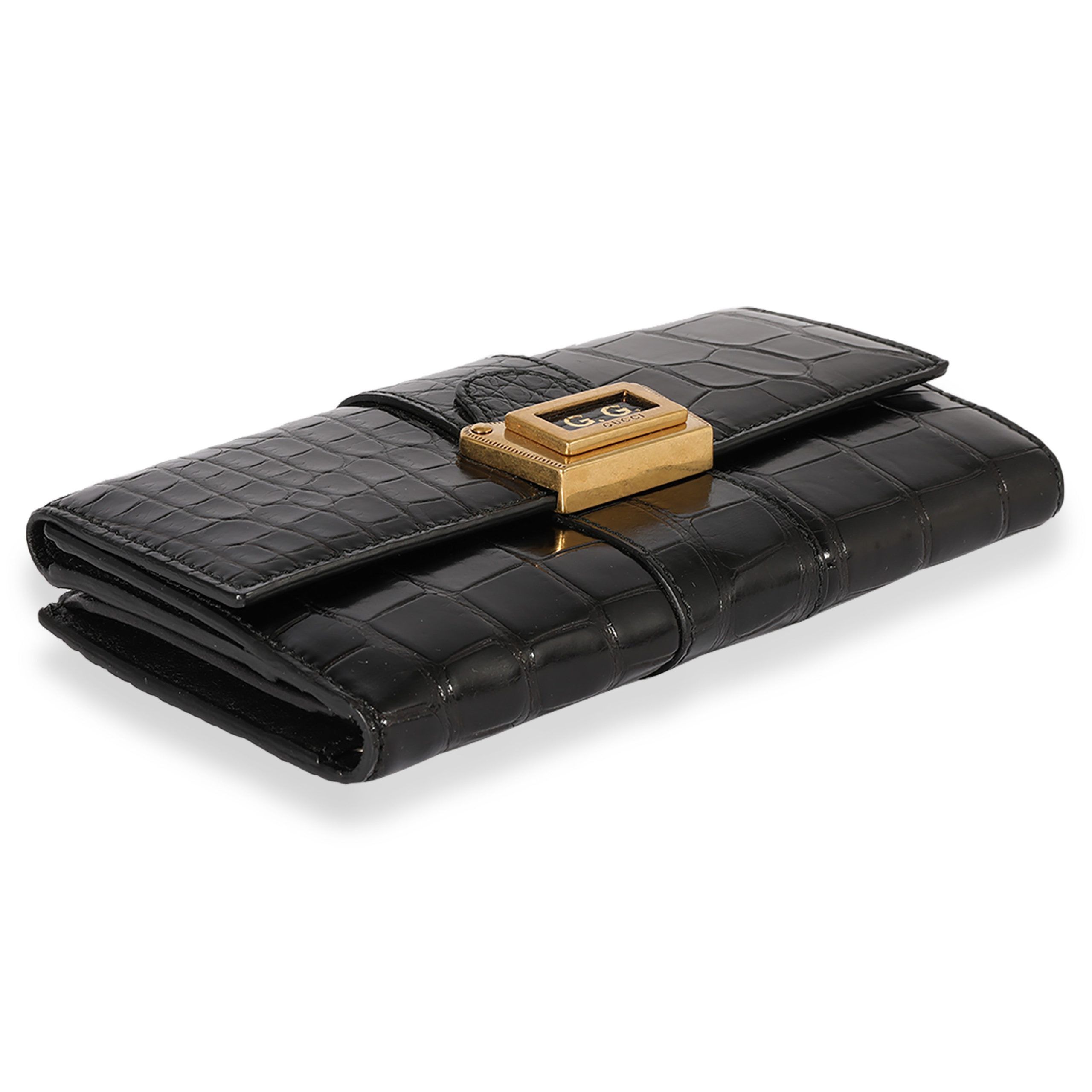 Gucci Gucci Black Crocodile-Embossed Long Flap Wallet Size ONE SIZE - 6 Thumbnail