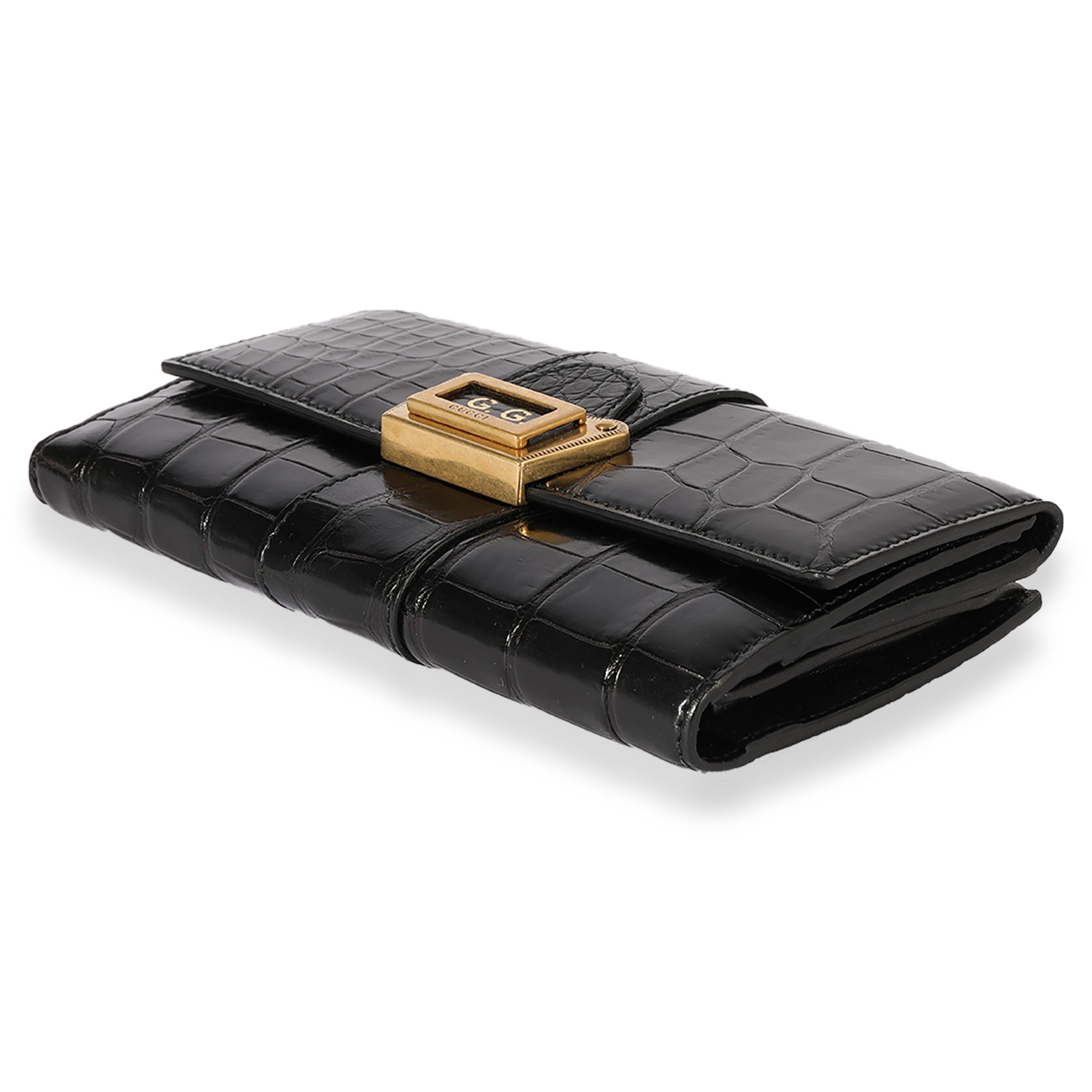 Gucci Gucci Black Crocodile-Embossed Long Flap Wallet Size ONE SIZE - 7 Thumbnail