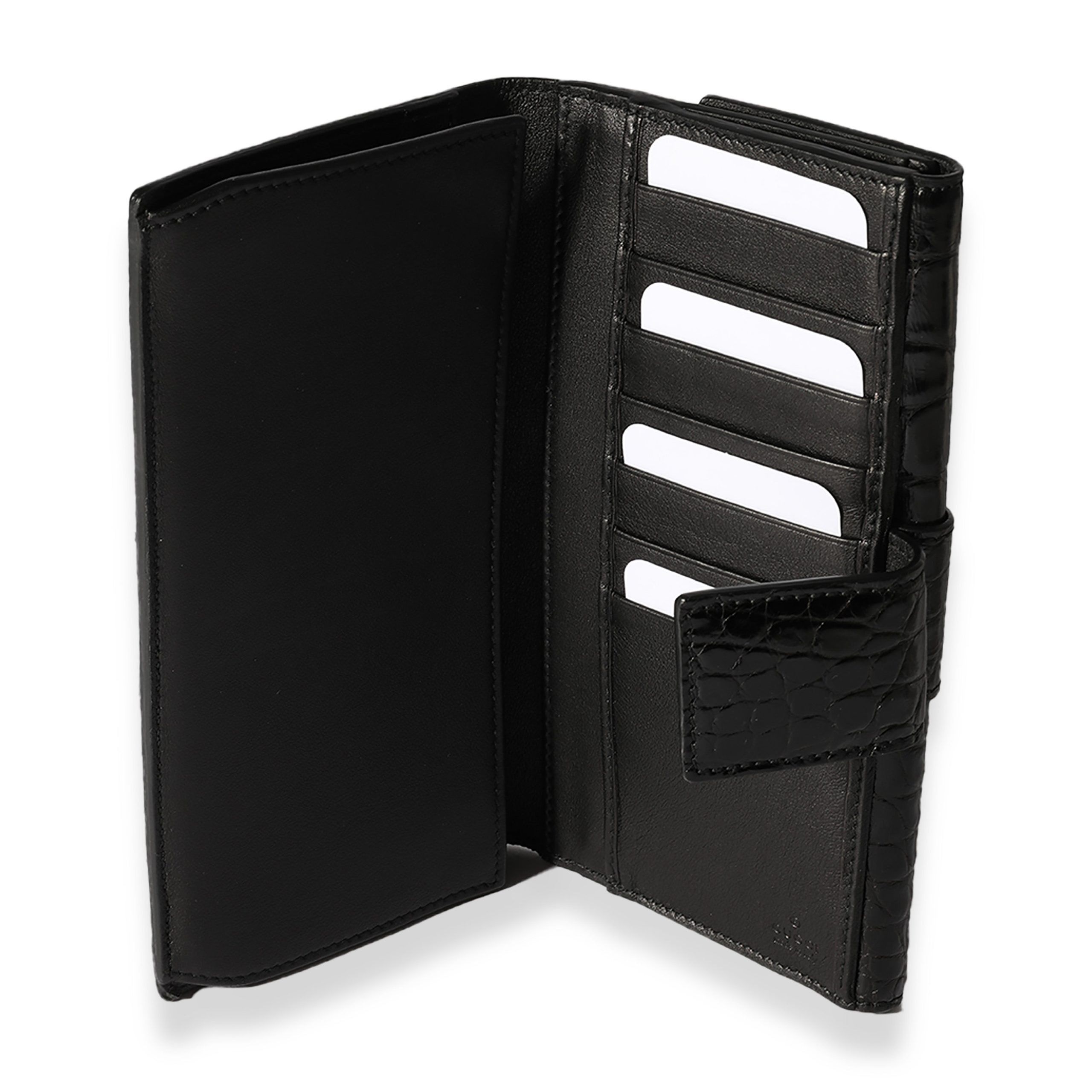 Gucci Gucci Black Crocodile-Embossed Long Flap Wallet Size ONE SIZE - 4 Thumbnail
