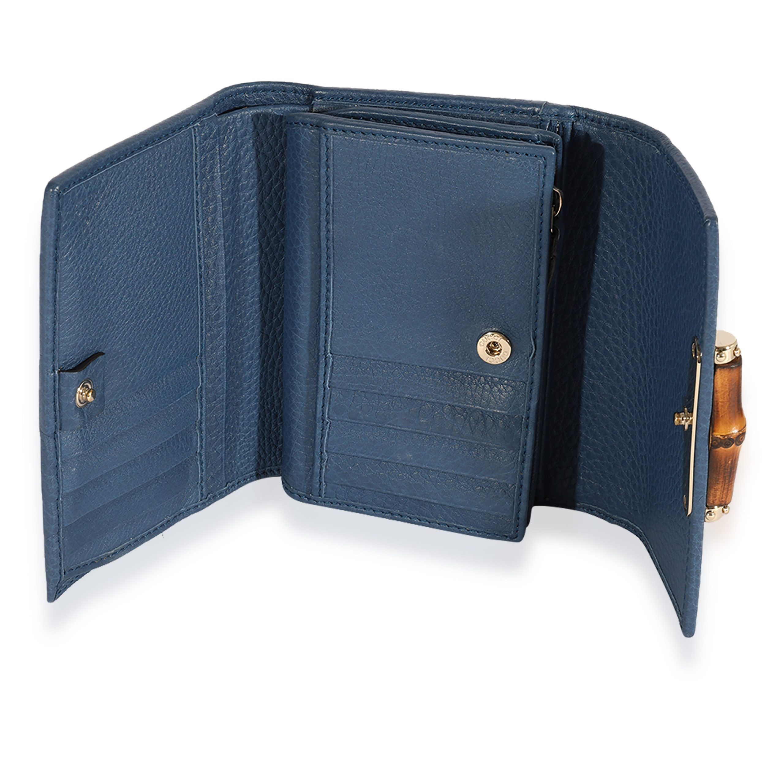 Gucci Gucci Blue Pebbled Leather Bamboo Trifold Wallet Size ONE SIZE - 7 Thumbnail