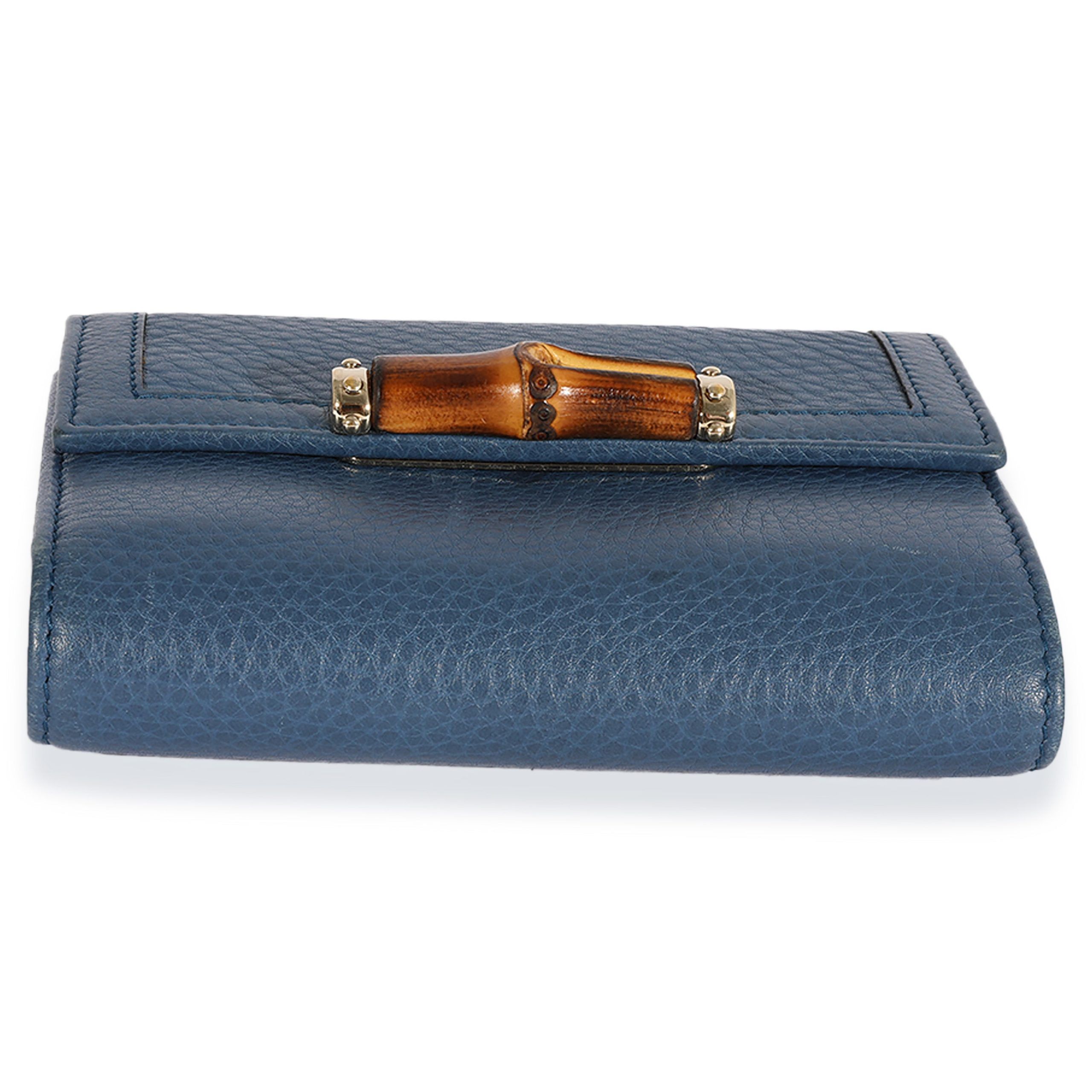 Gucci Gucci Blue Pebbled Leather Bamboo Trifold Wallet Size ONE SIZE - 5 Thumbnail