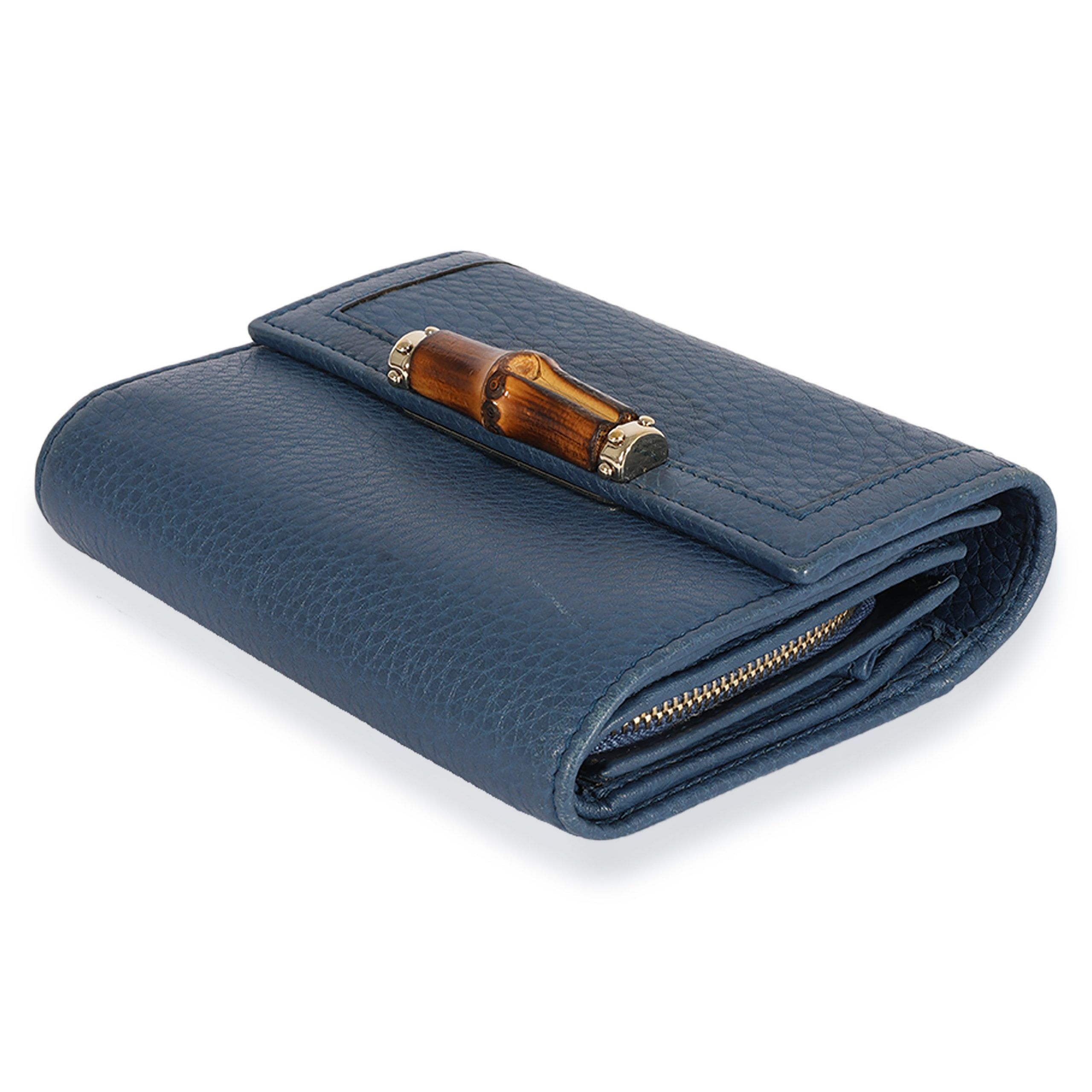 Gucci Gucci Blue Pebbled Leather Bamboo Trifold Wallet Size ONE SIZE - 6 Thumbnail
