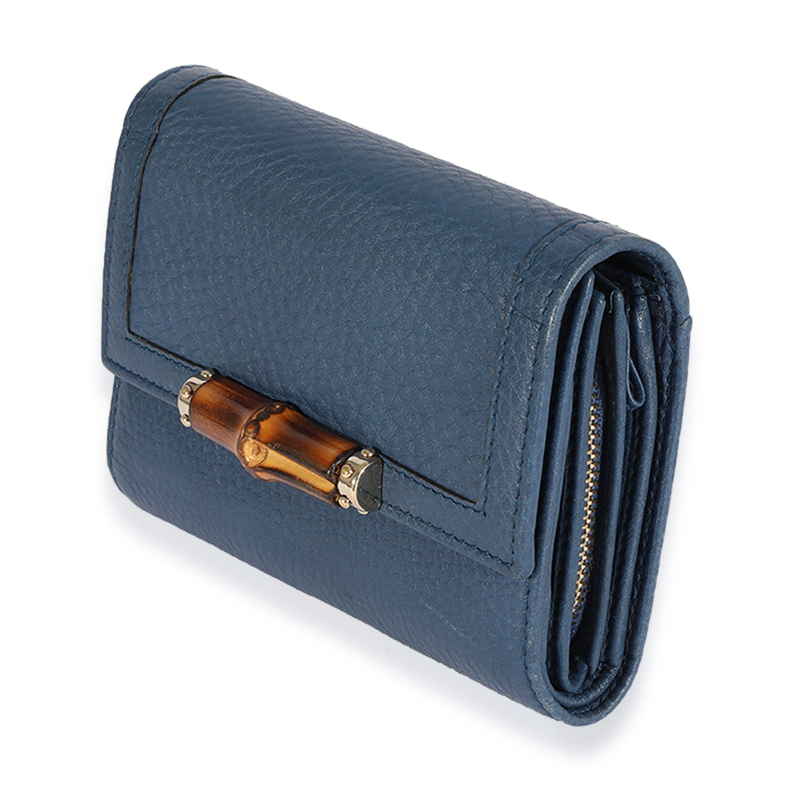 Gucci Gucci Blue Pebbled Leather Bamboo Trifold Wallet Size ONE SIZE - 2 Thumbnail