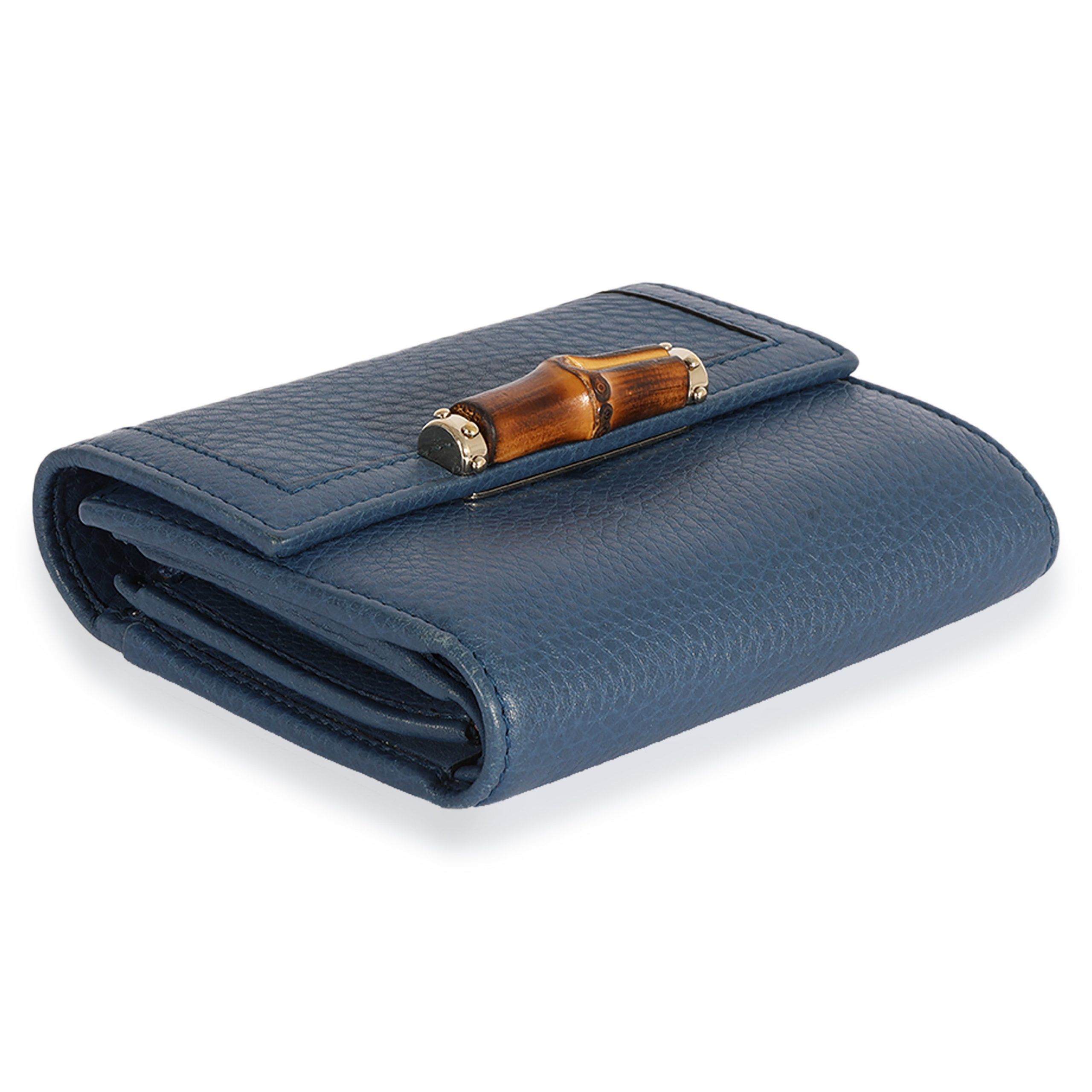 Gucci Gucci Blue Pebbled Leather Bamboo Trifold Wallet Size ONE SIZE - 4 Thumbnail