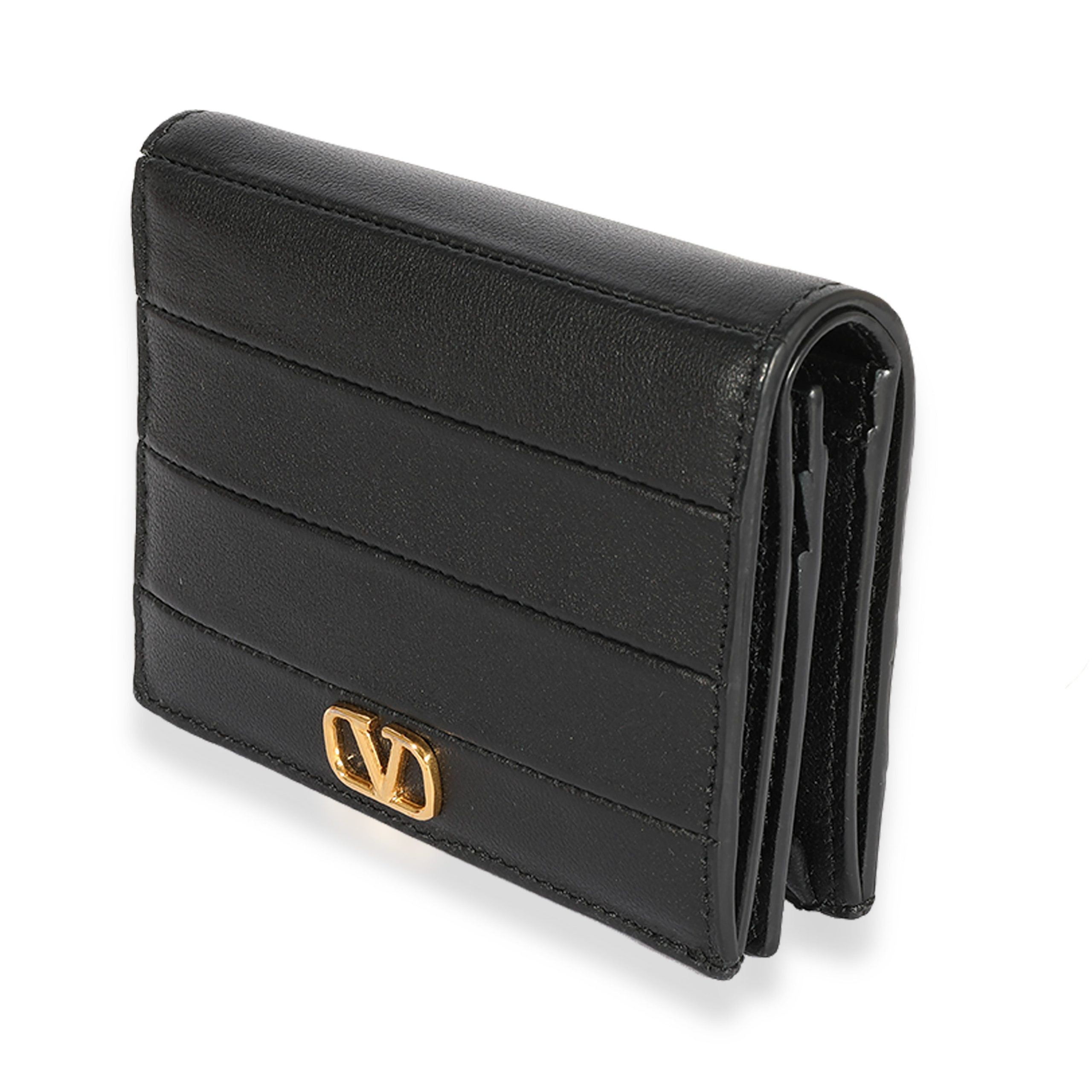 Valentino Valentino Black Leather VLogo Card Holder Wallet Size ONE SIZE - 2 Thumbnail