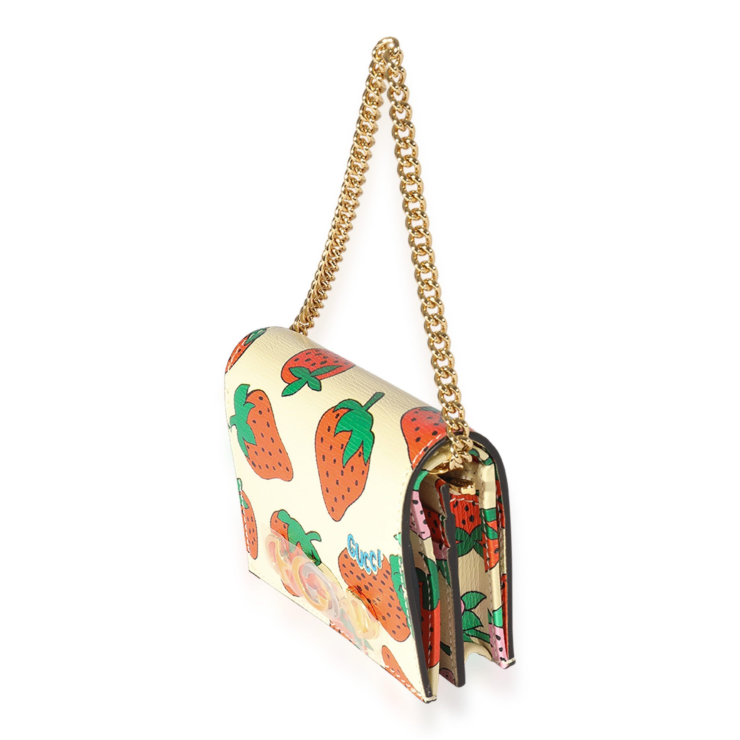 Gucci Gucci Creme Calfskin Strawberry Print Zumi Chain Card Case Size ONE SIZE - 2 Thumbnail