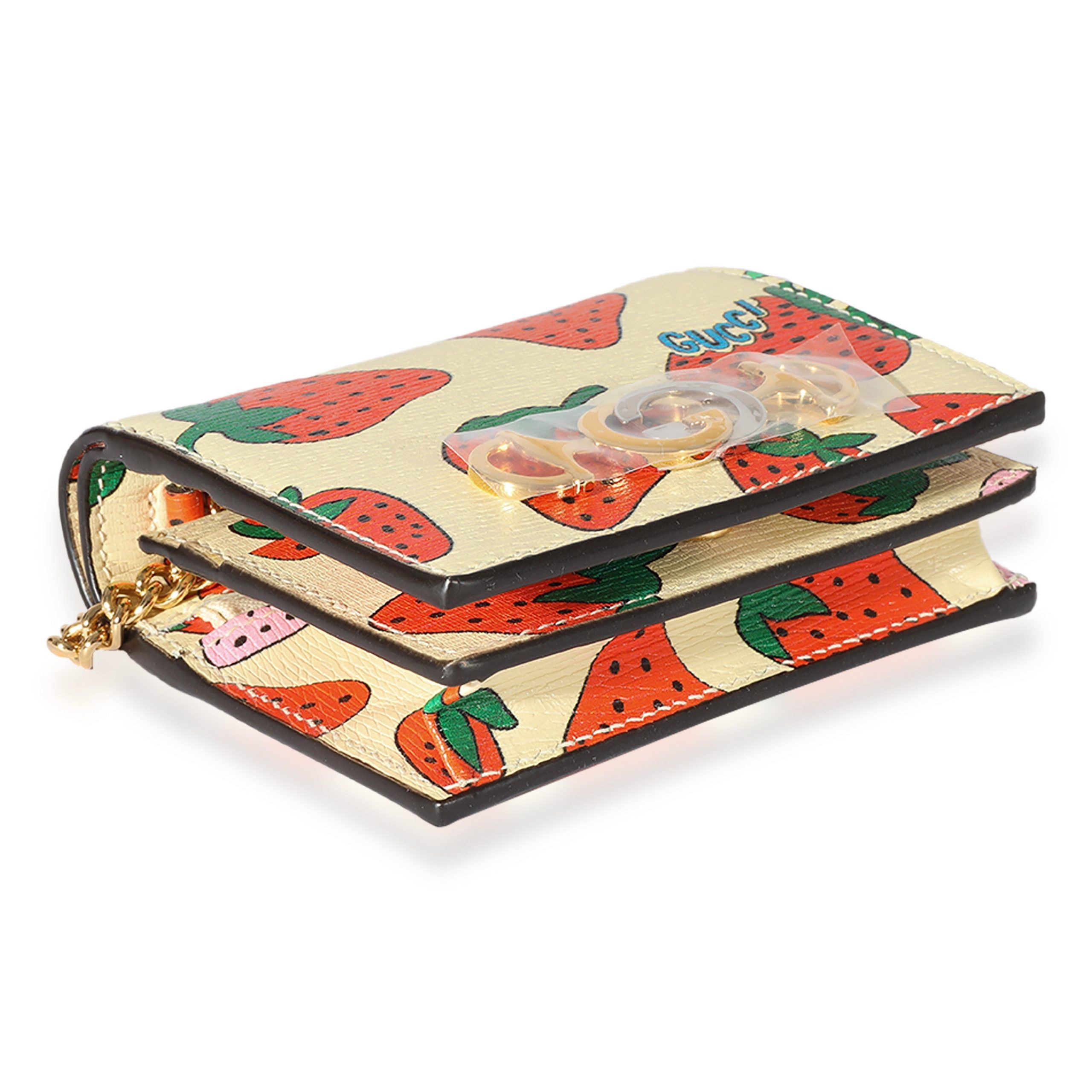 Gucci Gucci Creme Calfskin Strawberry Print Zumi Chain Card Case Size ONE SIZE - 6 Thumbnail