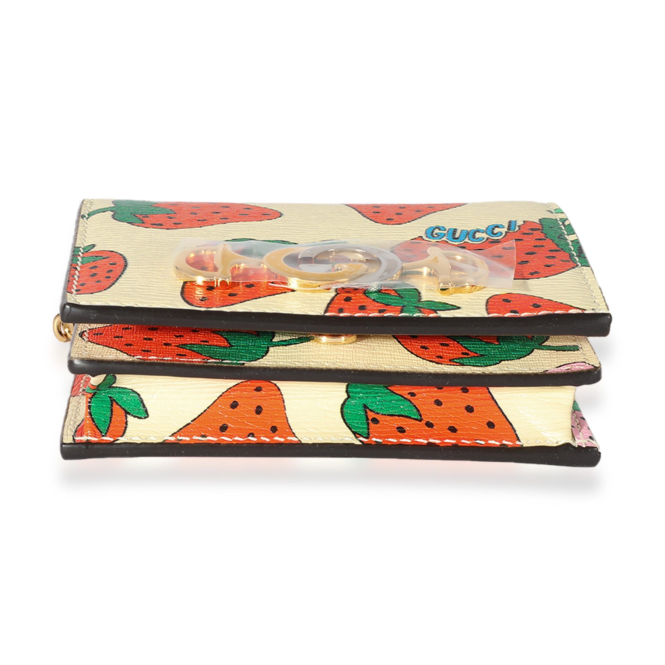 Gucci Gucci Creme Calfskin Strawberry Print Zumi Chain Card Case Size ONE SIZE - 5 Thumbnail