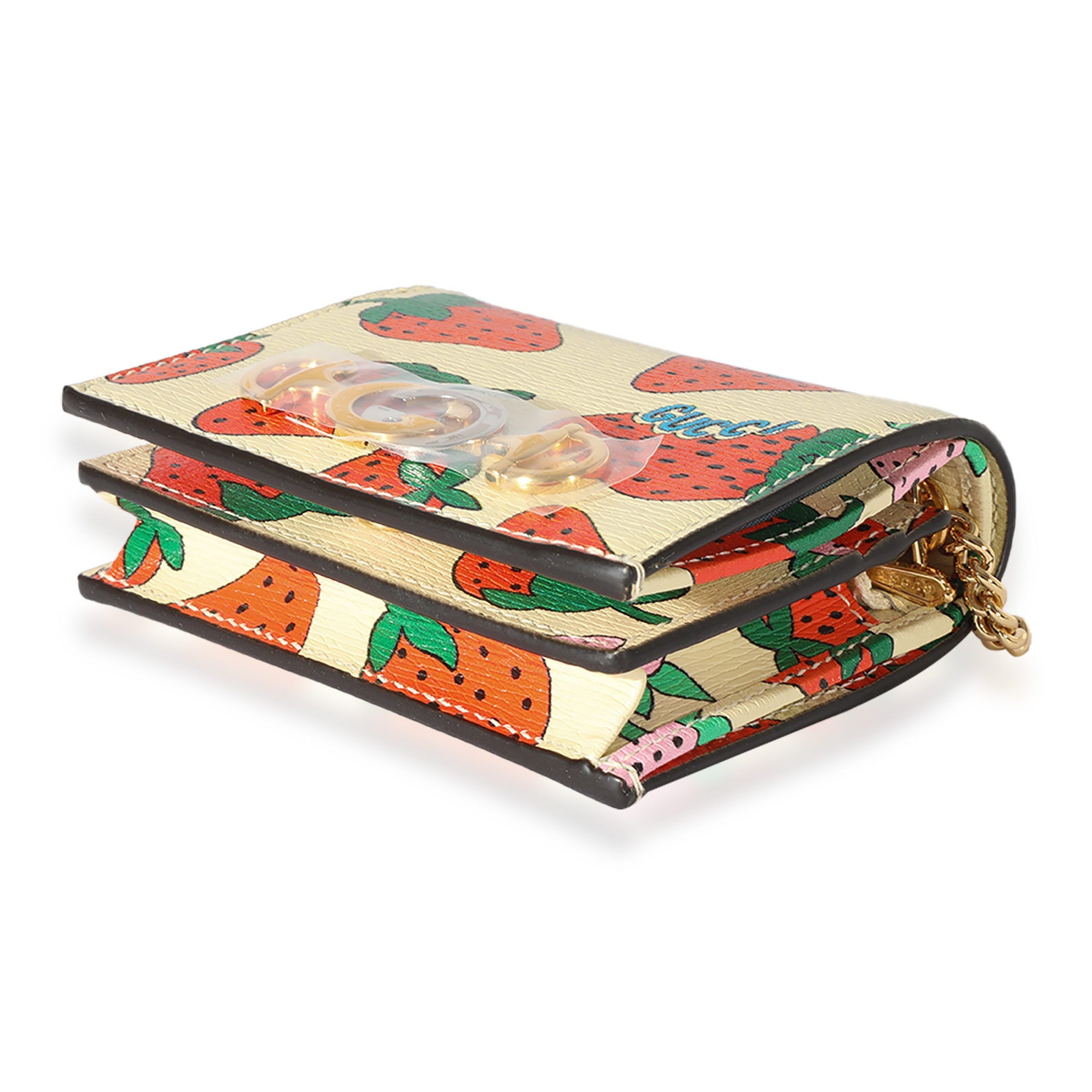Gucci Gucci Creme Calfskin Strawberry Print Zumi Chain Card Case Size ONE SIZE - 7 Thumbnail